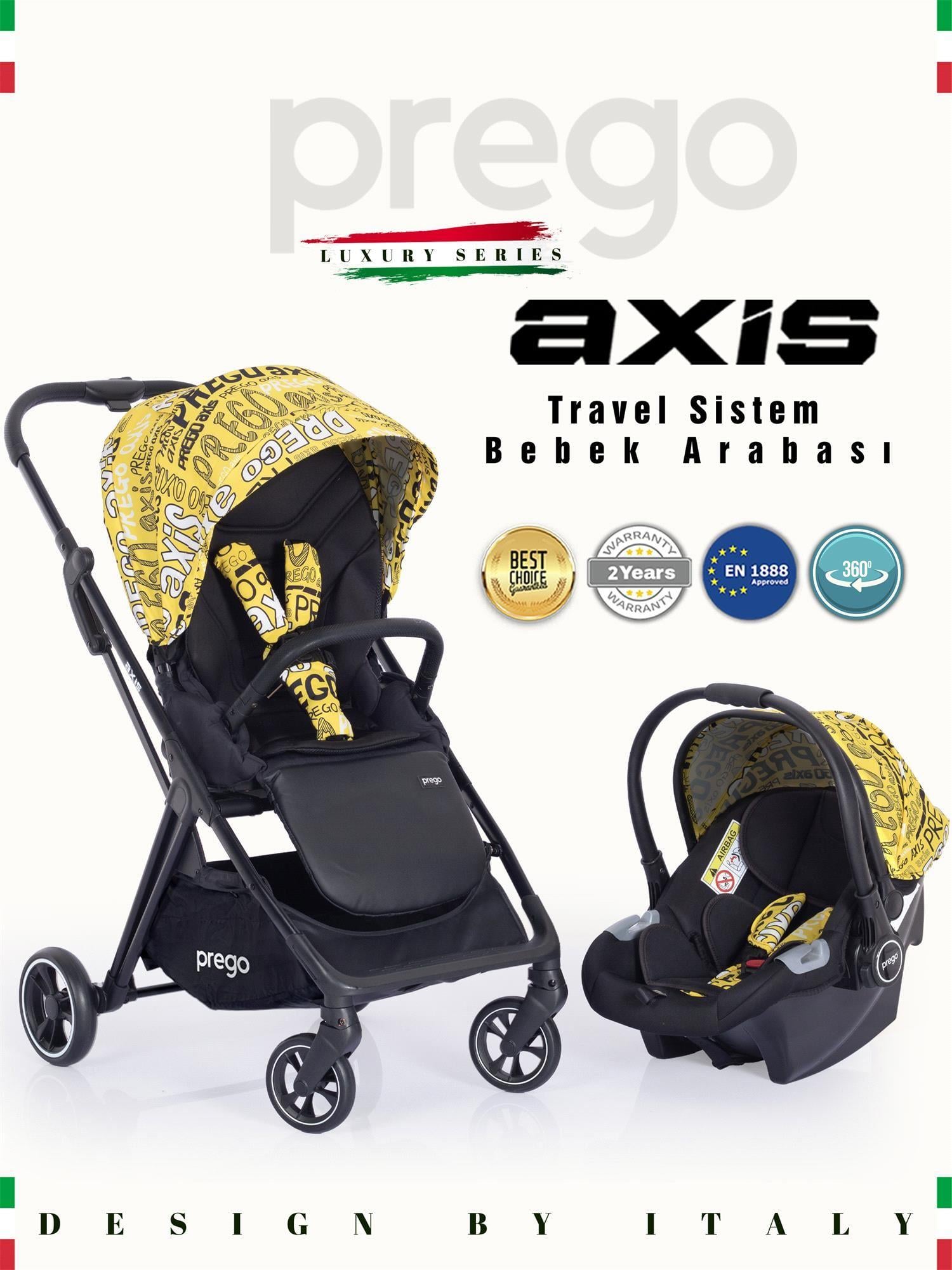 Prego Axis 360 Derece Dönebilen Çift Yönlü Travel Bebek Arabası Sarı 2242