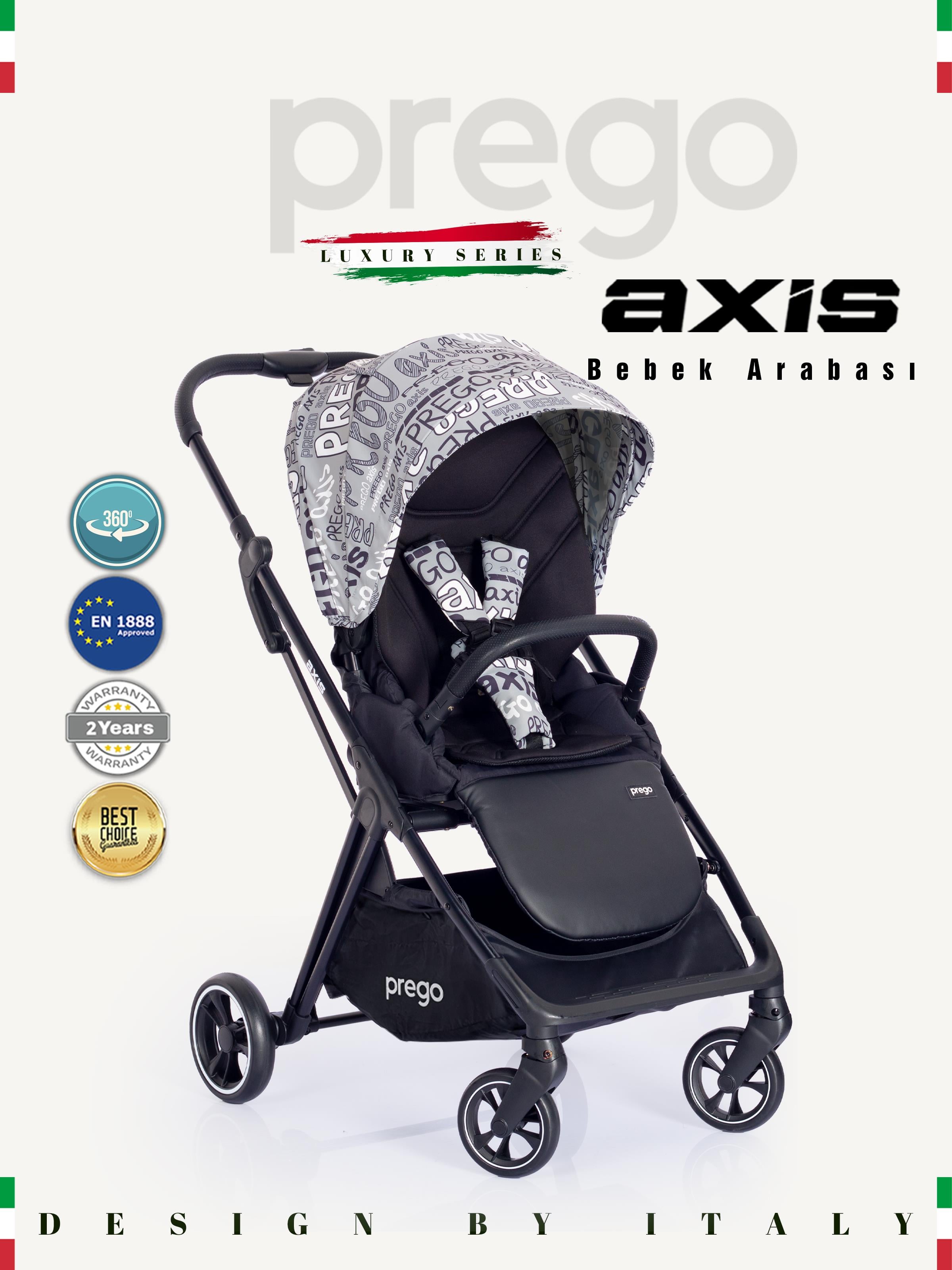 Prego Axis 360 Derece Dönebilen Oturma Üniteli Çift Yönlü Bebek Arabası Gri