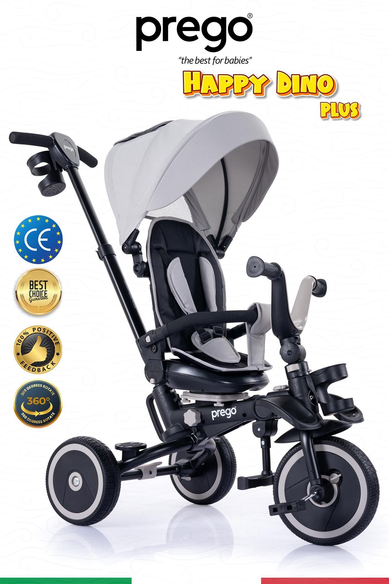 Prego Happy Dino Plus 360° Dönebilen Koltuklu Tamamen Katlanabilir Çocuk Bisikleti Gri P670