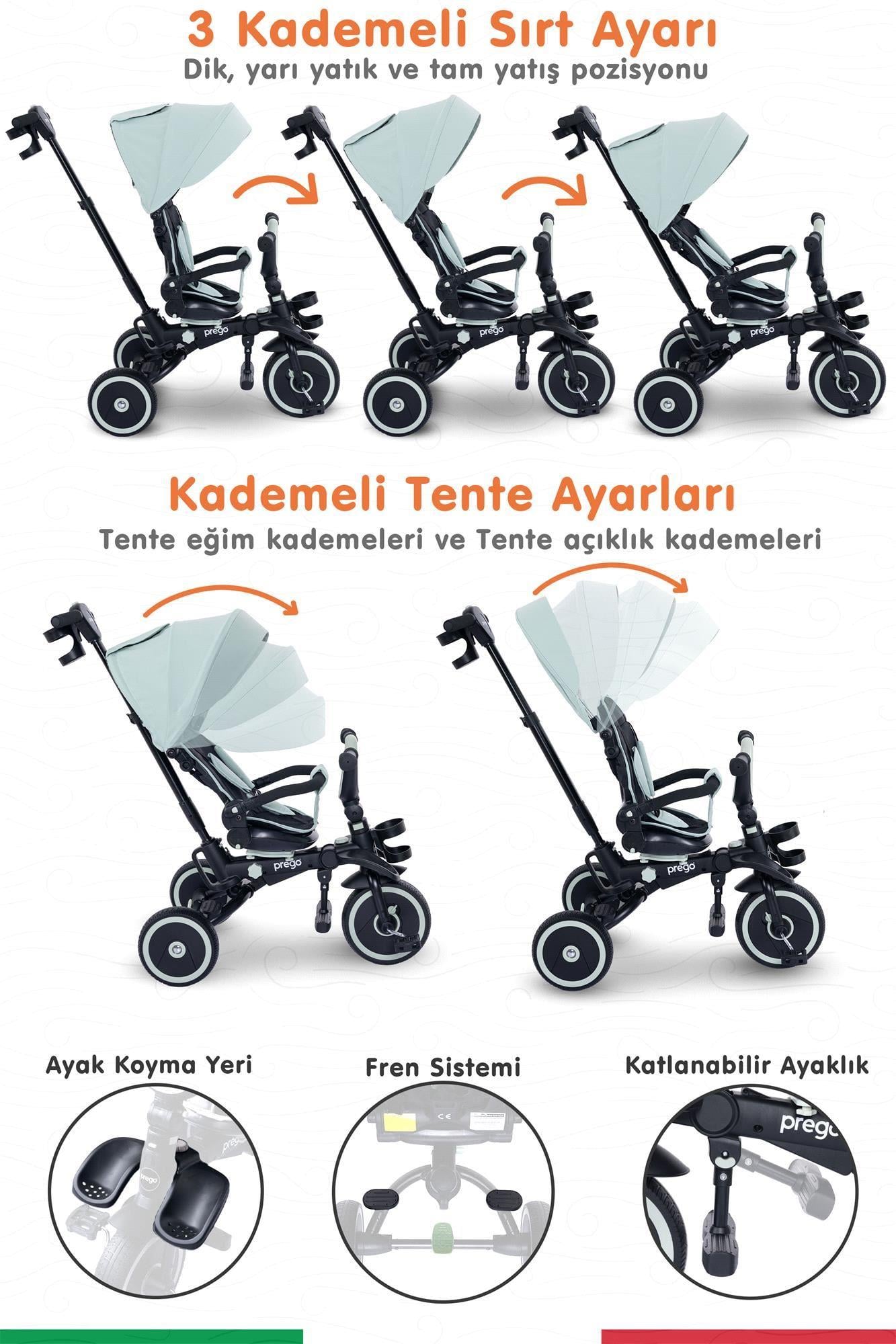 Prego Happy Dino Plus 360° Dönebilen Koltuklu Tamamen Katlanabilir Çocuk Bisikleti Yeşil P670