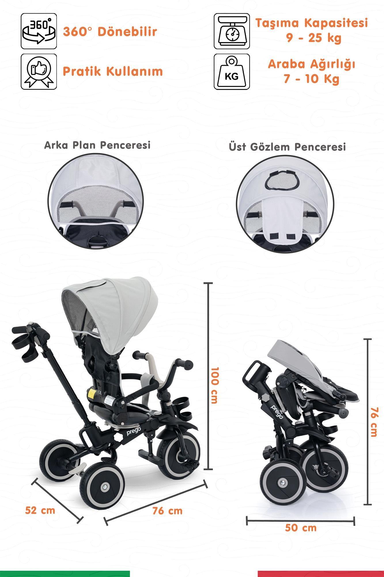 Prego Happy Dino Plus 360° Dönebilen Koltuklu Tamamen Katlanabilir Çocuk Bisikleti Gri P670
