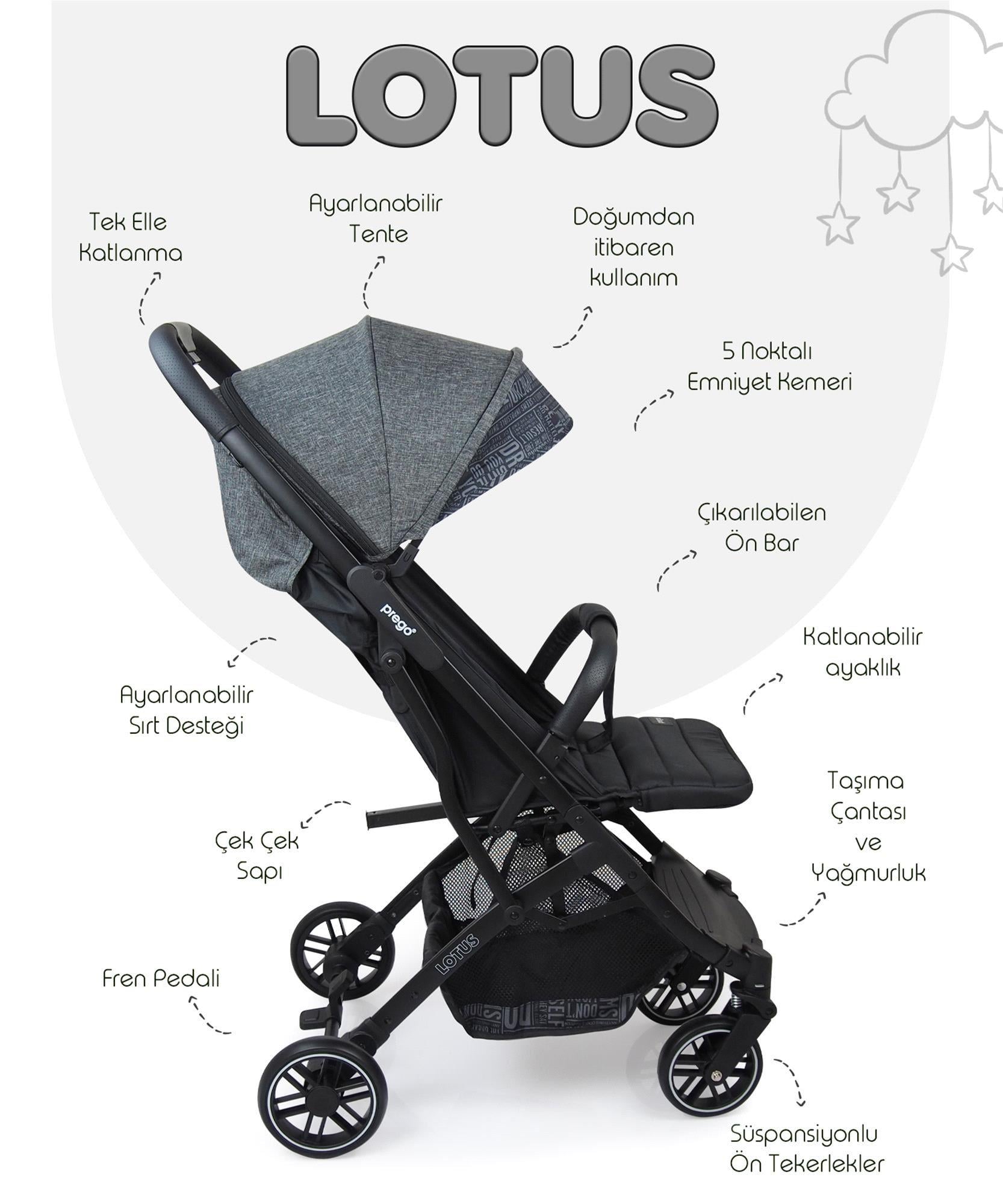 Prego Lotus Kabin Boy Bebek Arabası Füme 2033