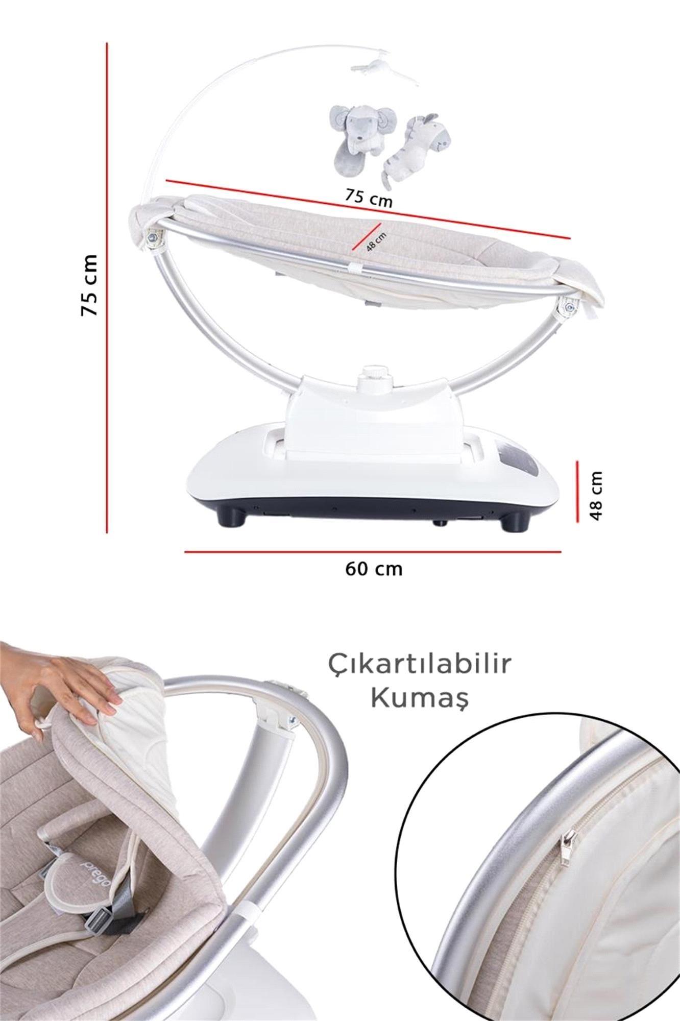 Prego Montes Elektrikli Otomatik Sallanan Ana Kucağı  Beşik Gri