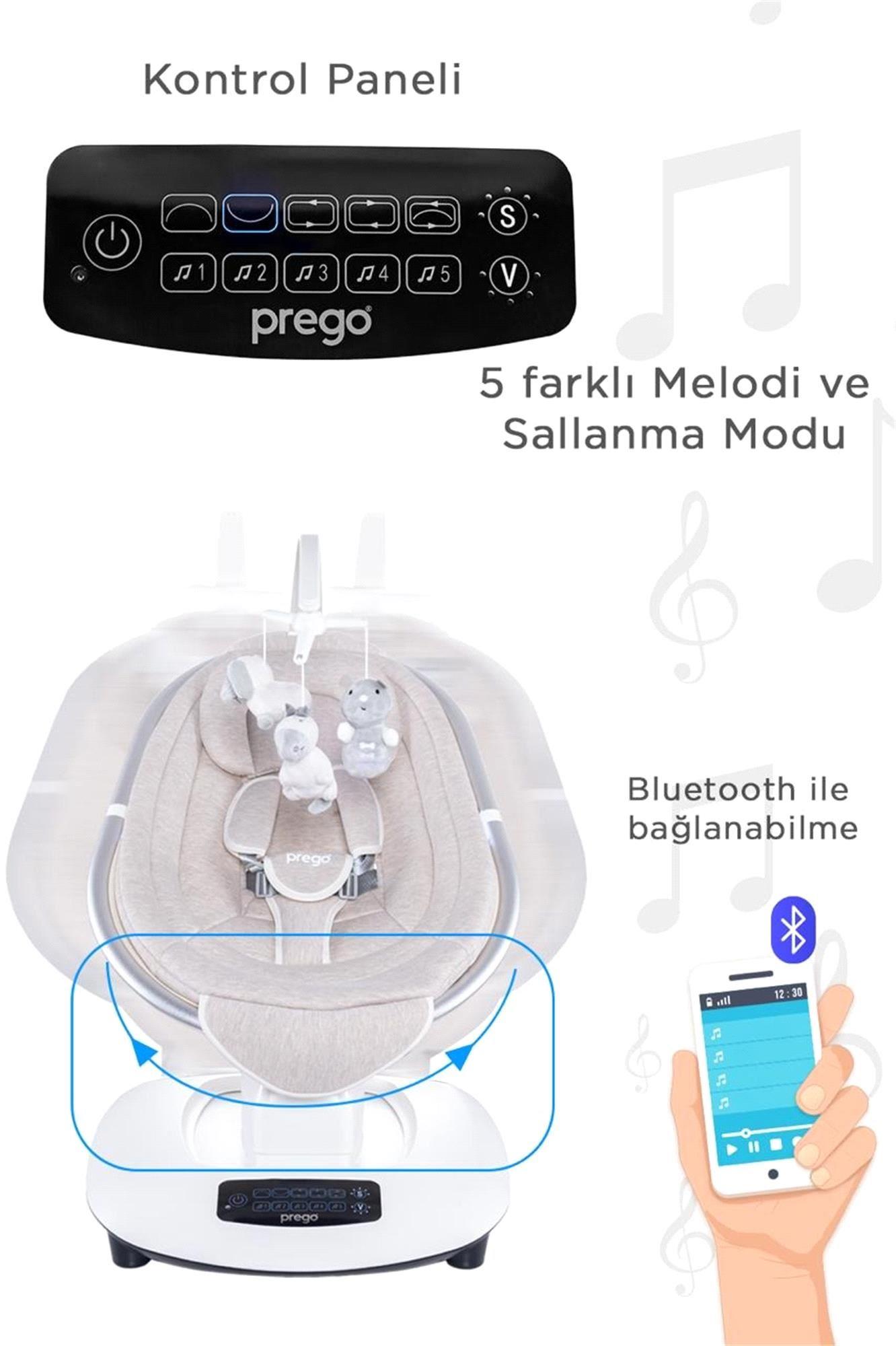 Prego Montes Elektrikli Otomatik Sallanan Ana Kucağı  Beşik Gri