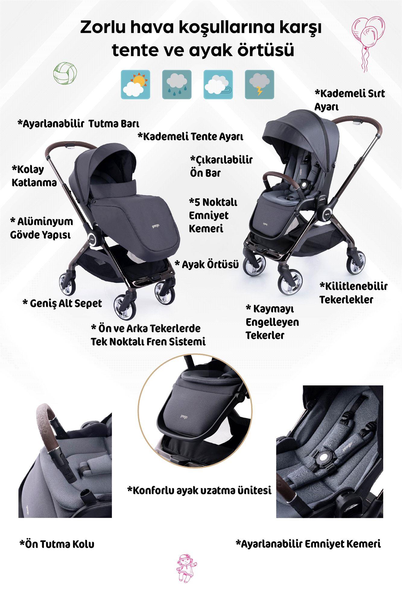 Prego Noax Travel Bebek Arabası Füme 2083