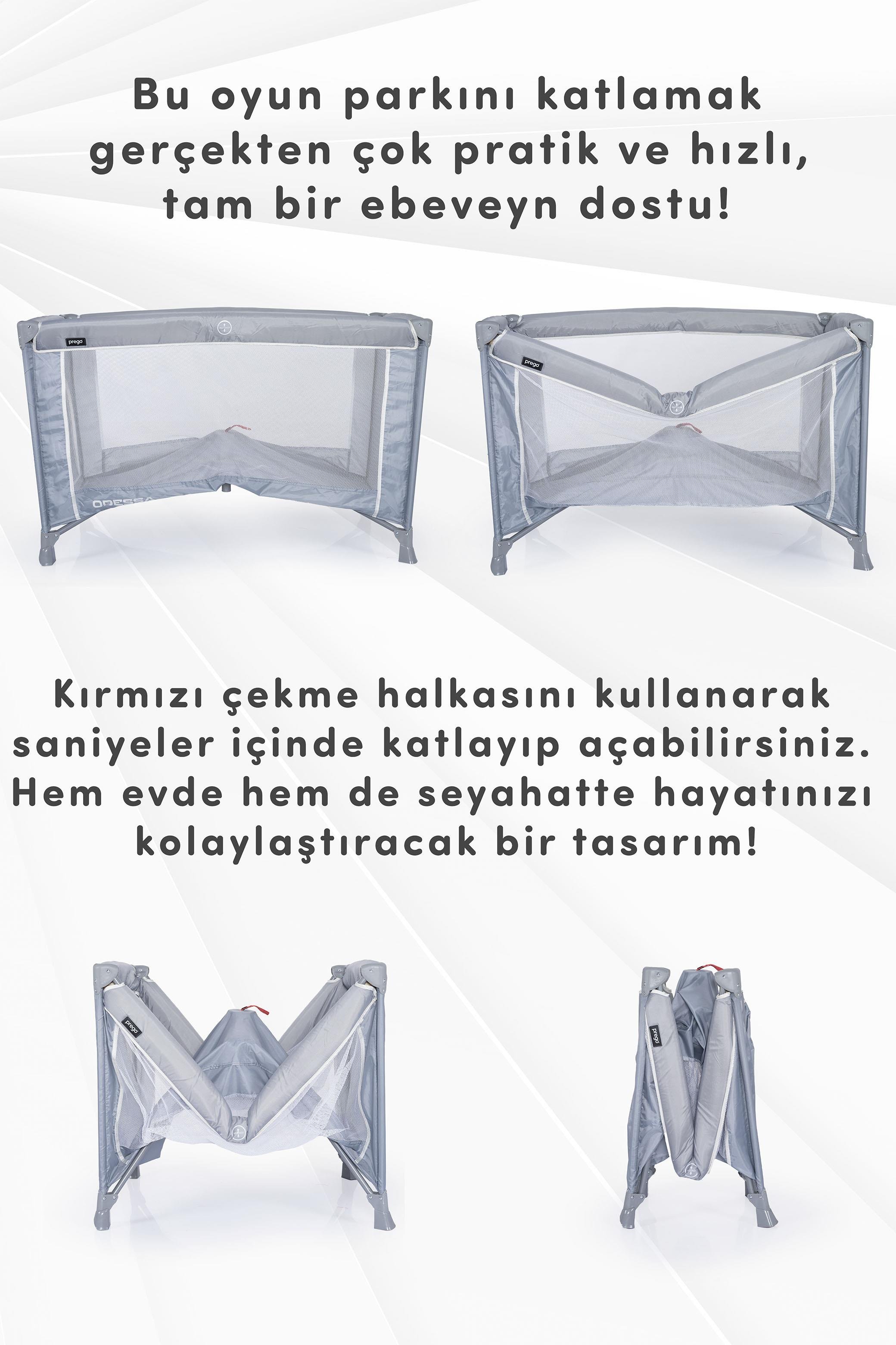 Prego Odessa Otel Apart Tipi Park Yatak Beşik Oyun Parkı Gri + Yatak Hediyeli