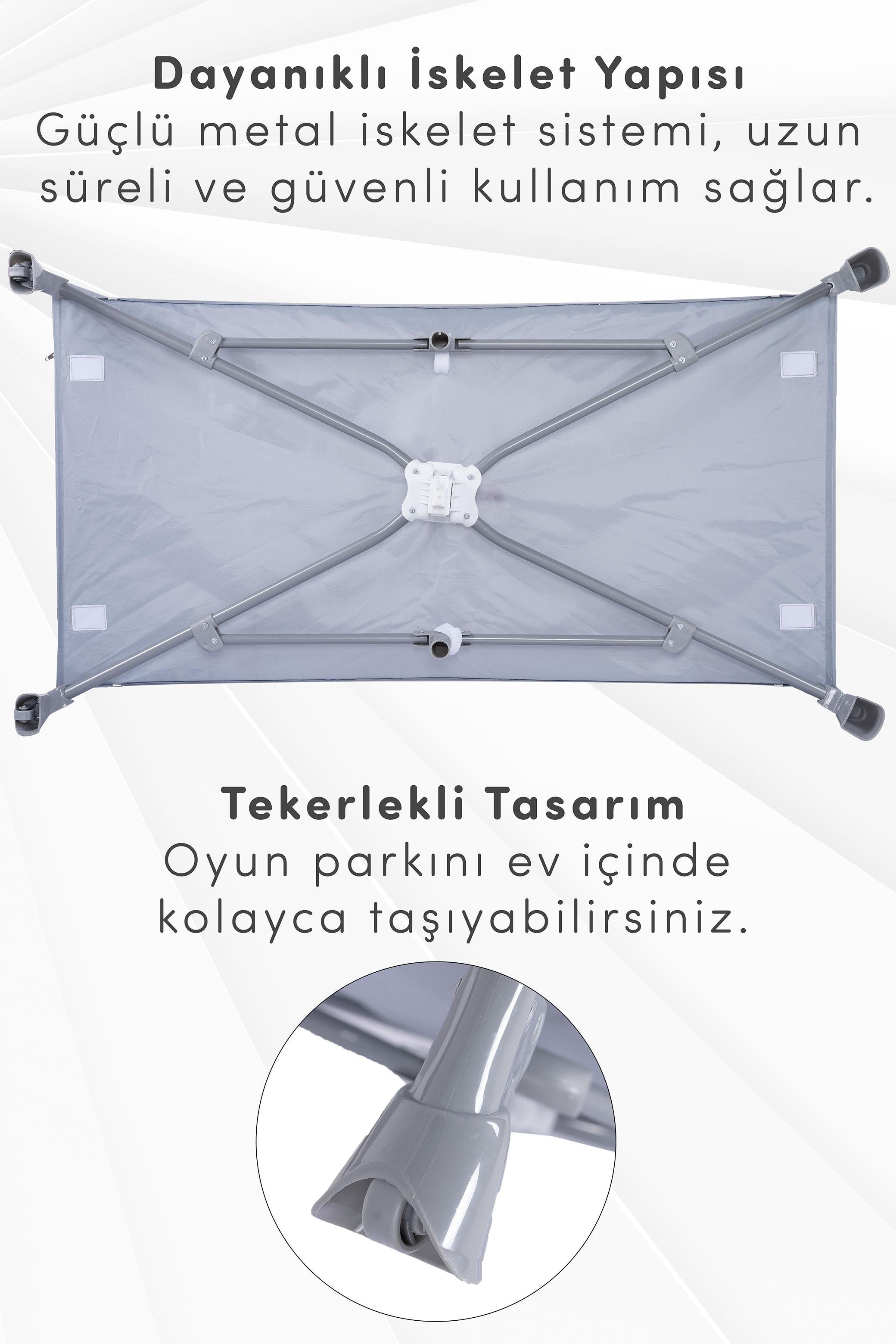 Prego Odessa Otel Apart Tipi Park Yatak Beşik Oyun Parkı Gri + Yatak Hediyeli