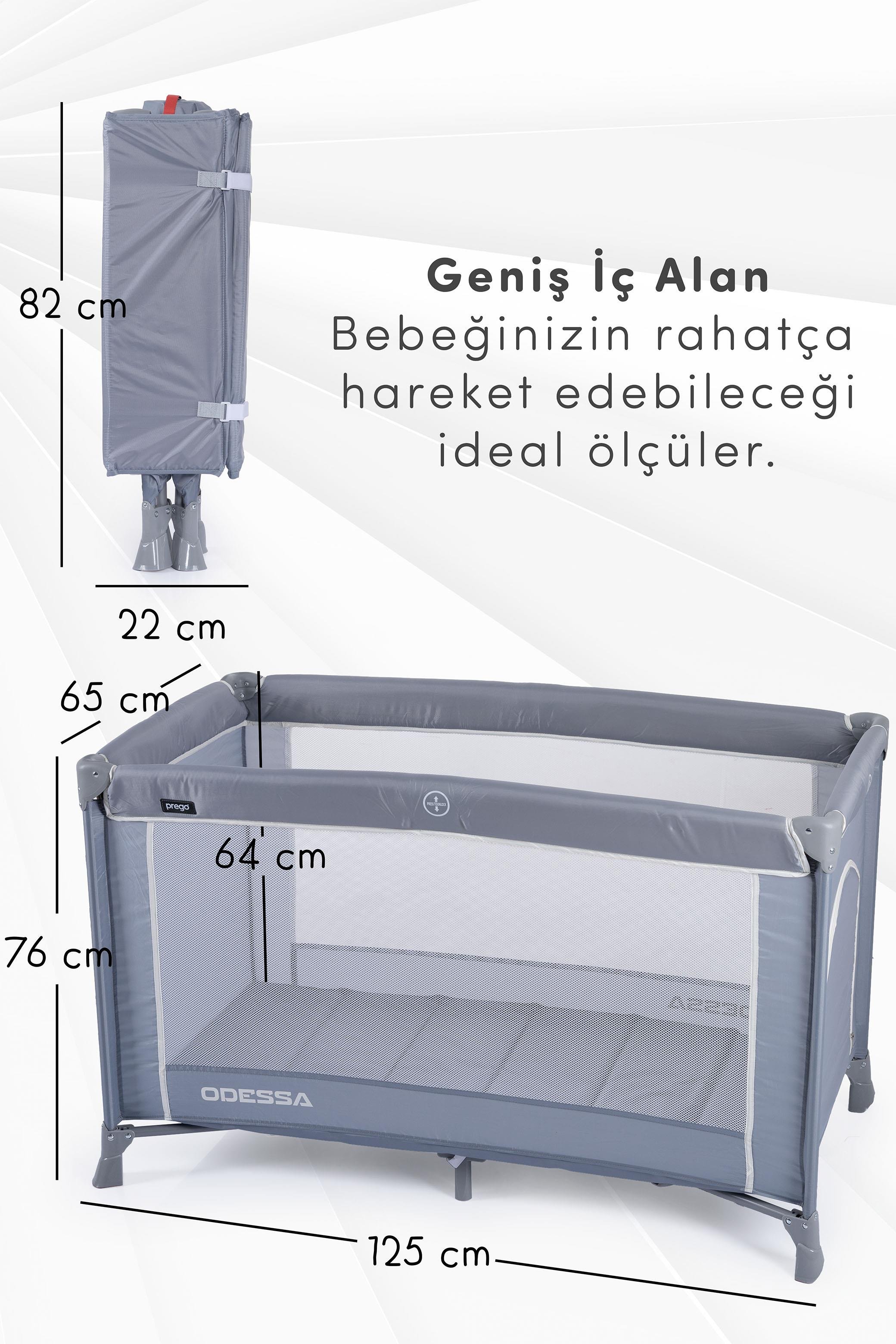 Prego Odessa Otel Apart Tipi Park Yatak Beşik Oyun Parkı Gri + Yatak Hediyeli