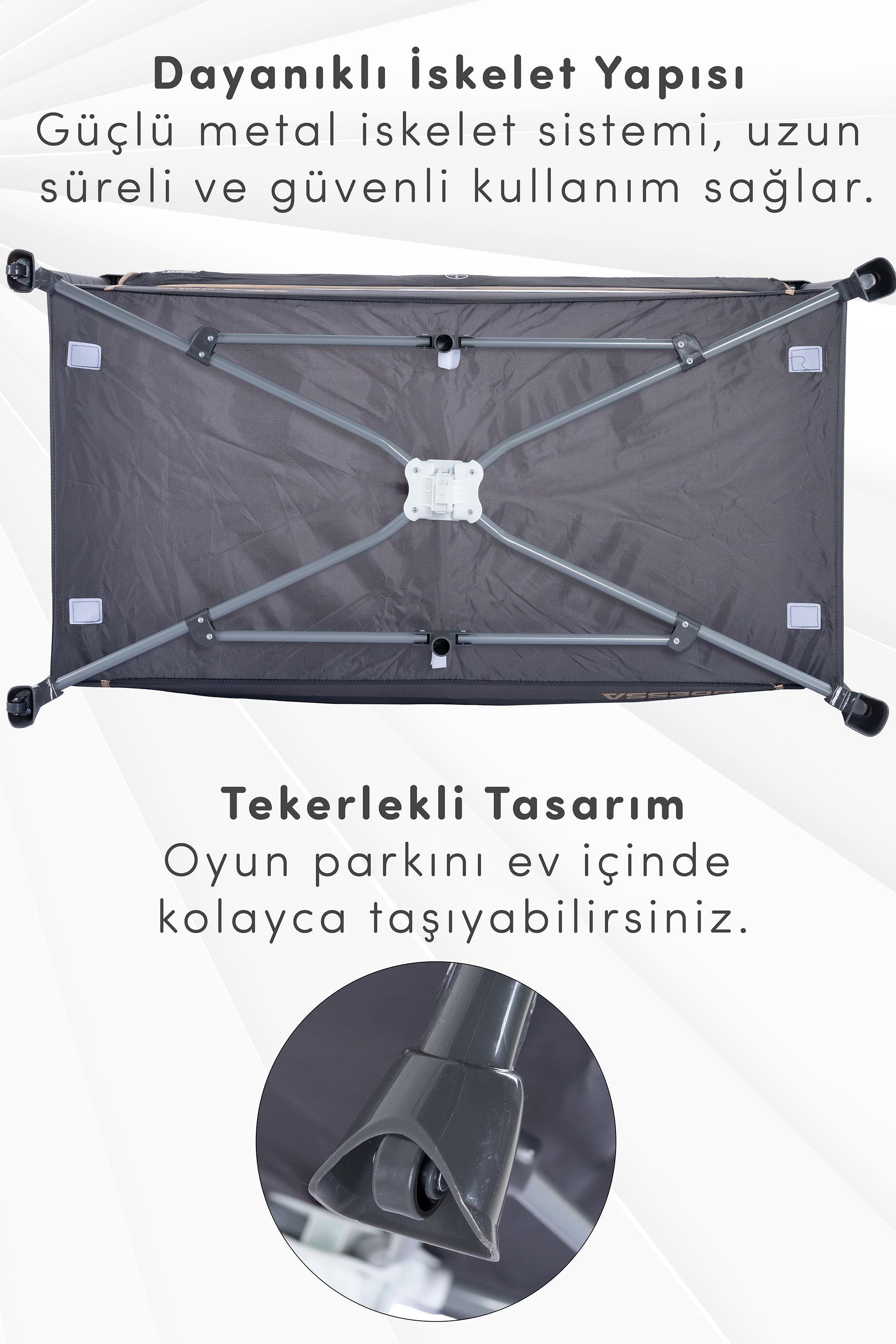 Prego Odessa Otel Apart Tipi Park Yatak Beşik Oyun Parkı Füme + Yatak Hediyeli