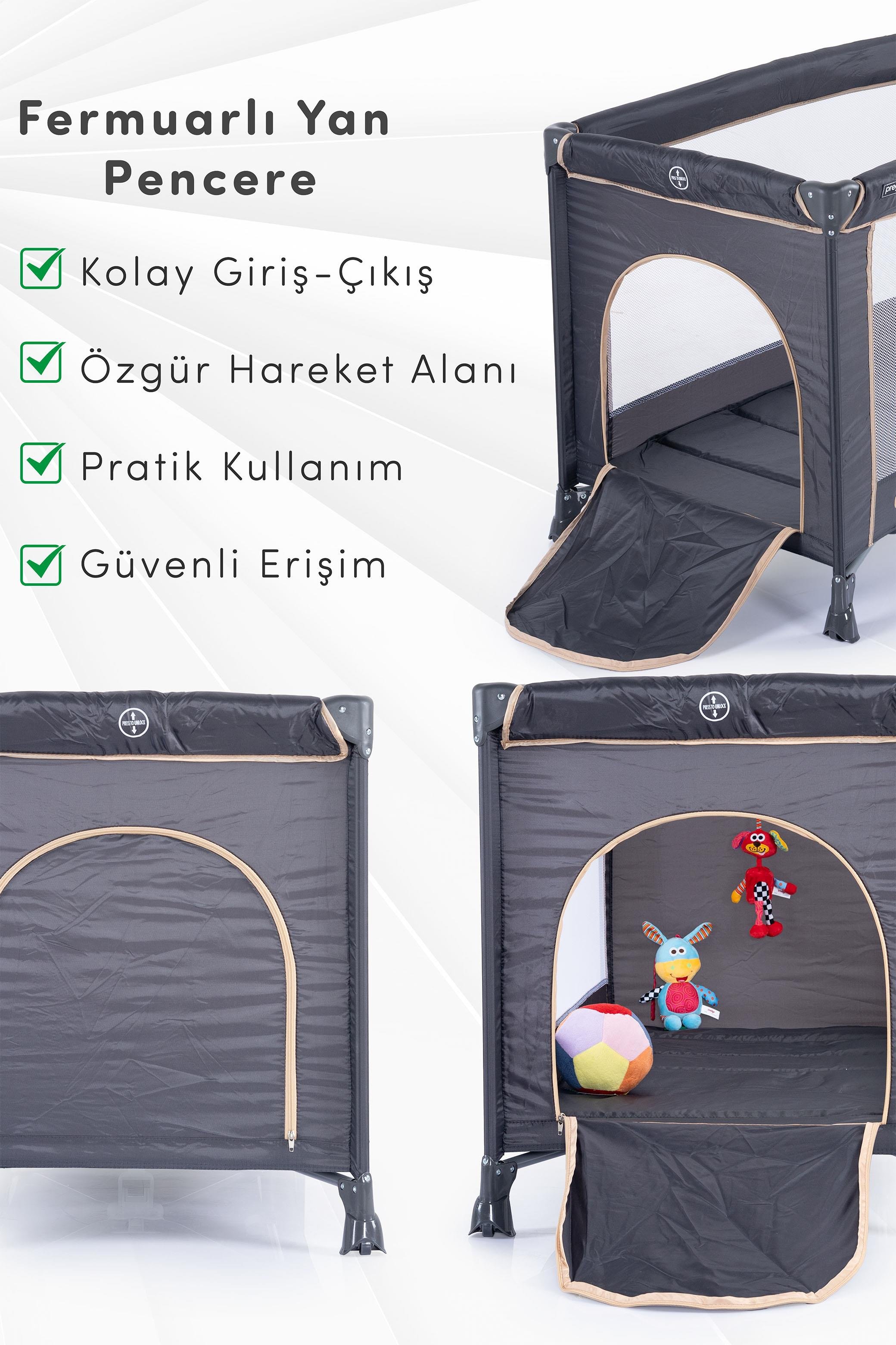 Prego Odessa Otel Apart Tipi Park Yatak Beşik Oyun Parkı Füme + Yatak Hediyeli