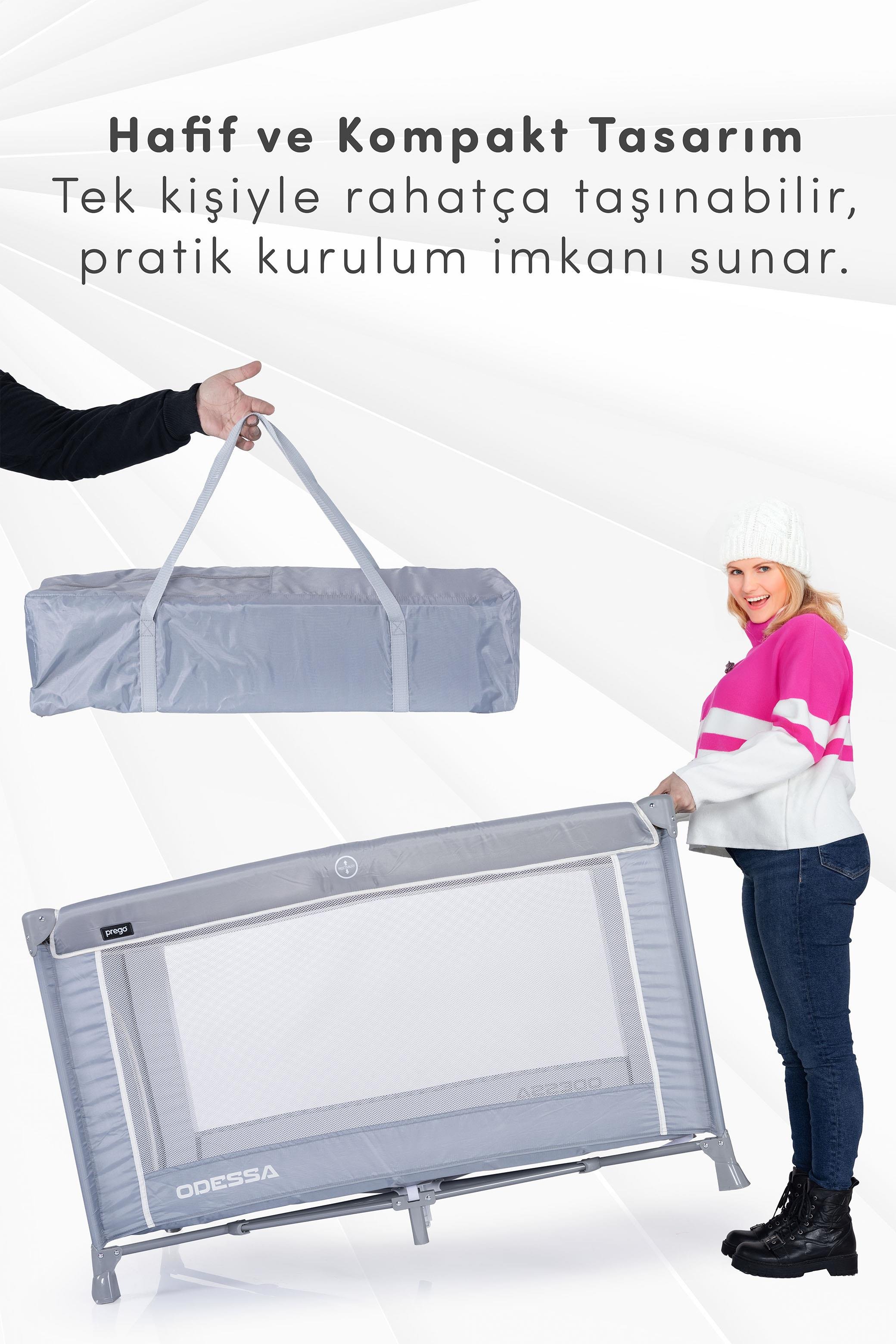 Prego Odessa Otel Apart Tipi Park Yatak Beşik Oyun Parkı Gri + Yatak Hediyeli