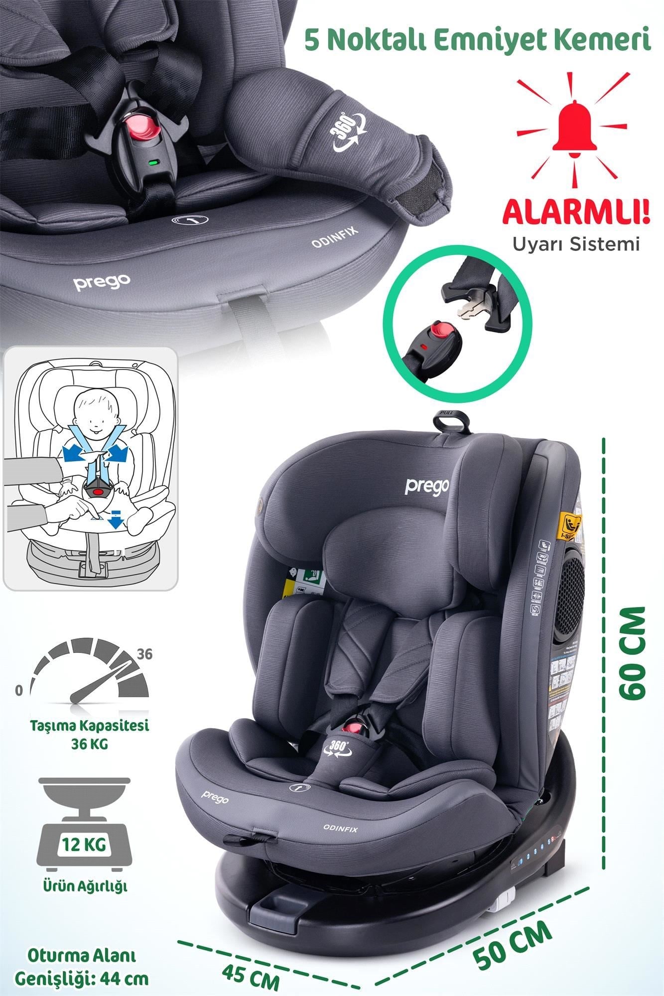 Prego Odinfix Alarmlı I-Size Oto Koltuğu Gri 4100