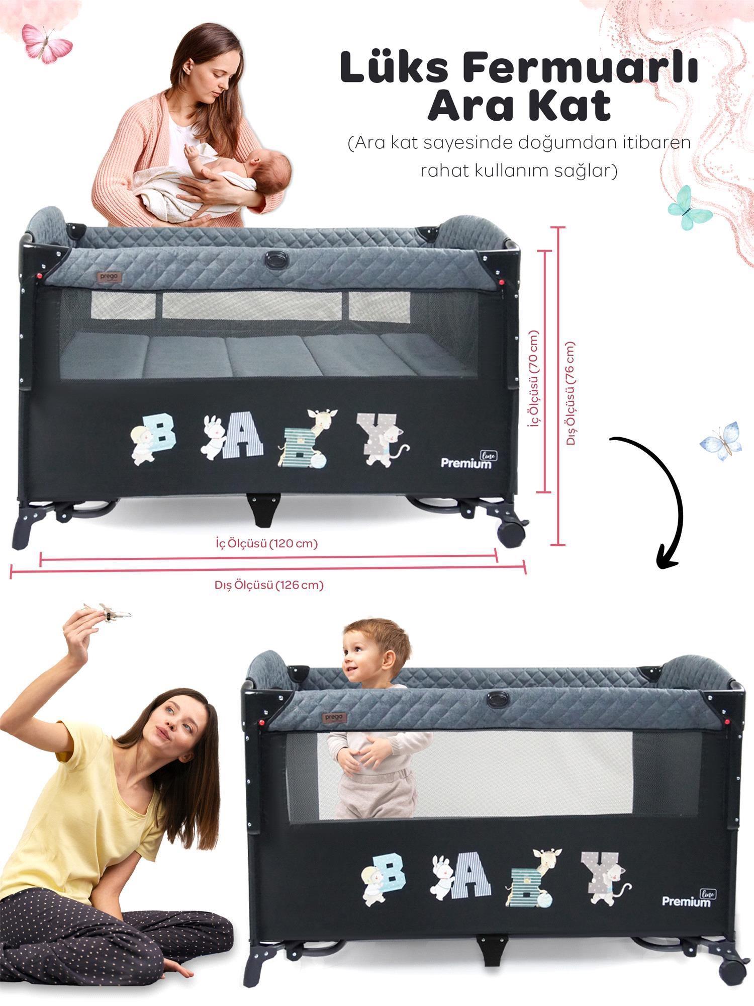 Prego Premium Anne Yanı Oyun Parkı 70*120 Cm Füme 8048