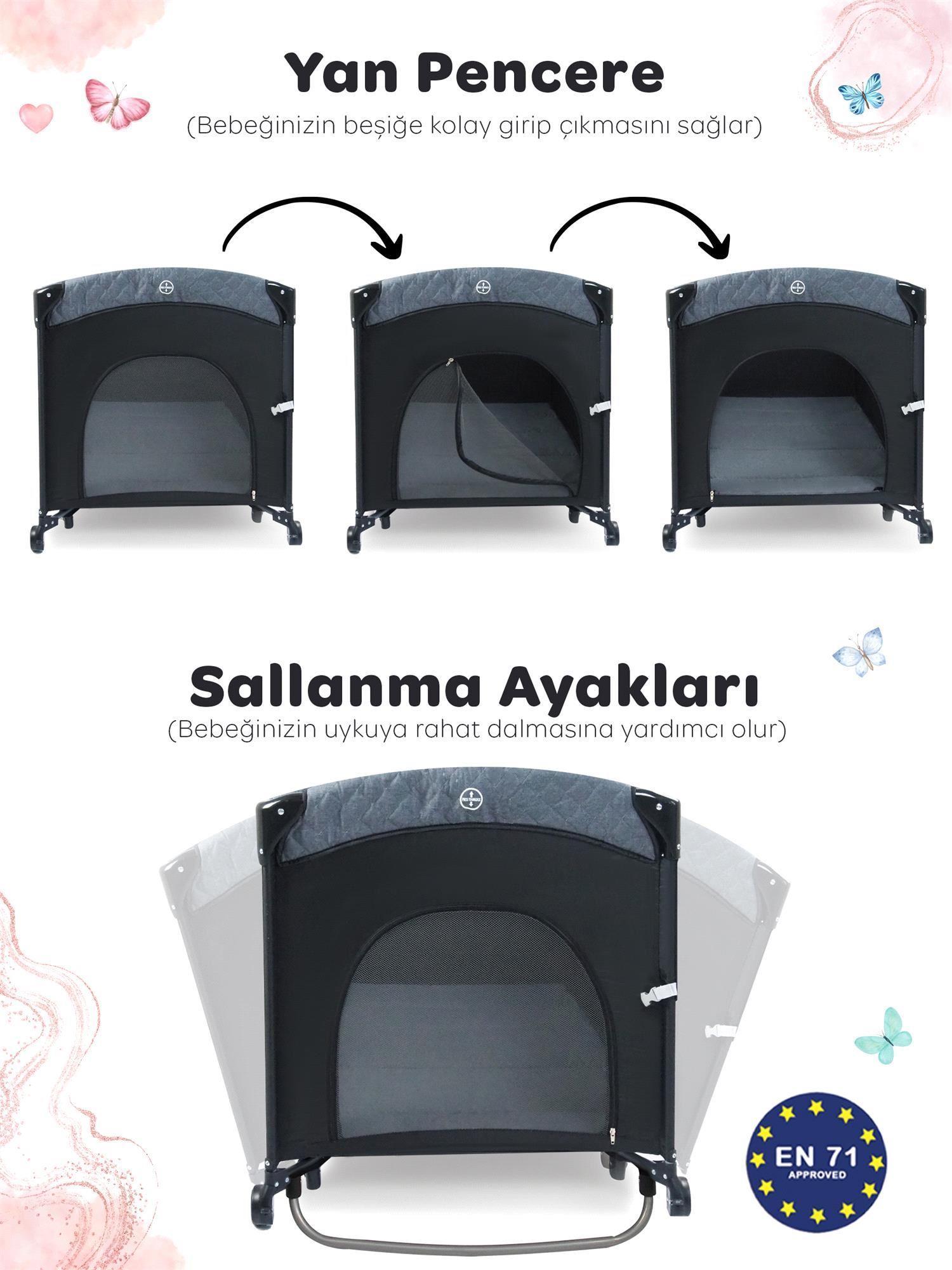 Prego Premium Anne Yanı Oyun Parkı 70*120 Cm Füme 8048
