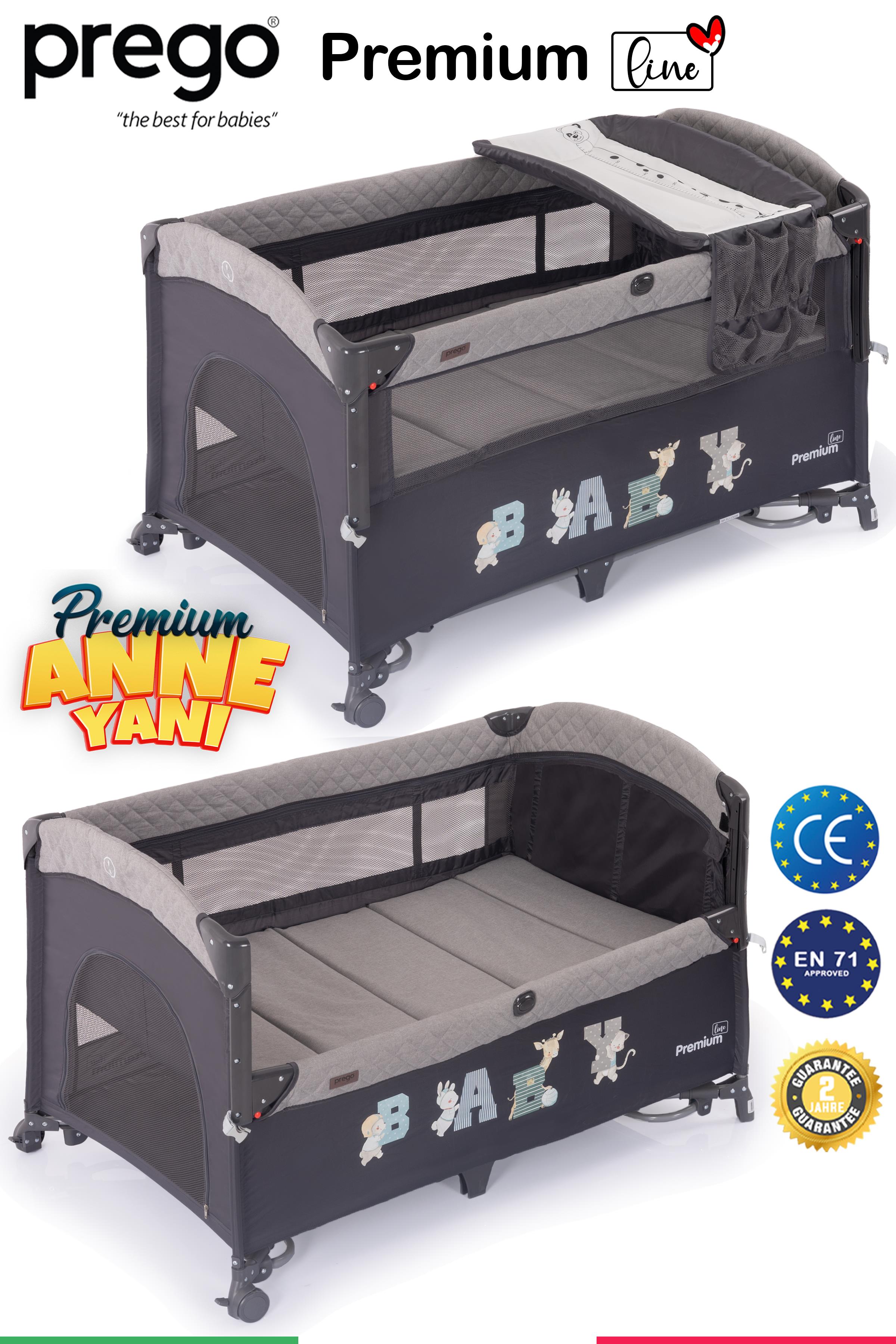 Prego Premium Anne Yanı Oyun Parkı 70*120 Cm Gri