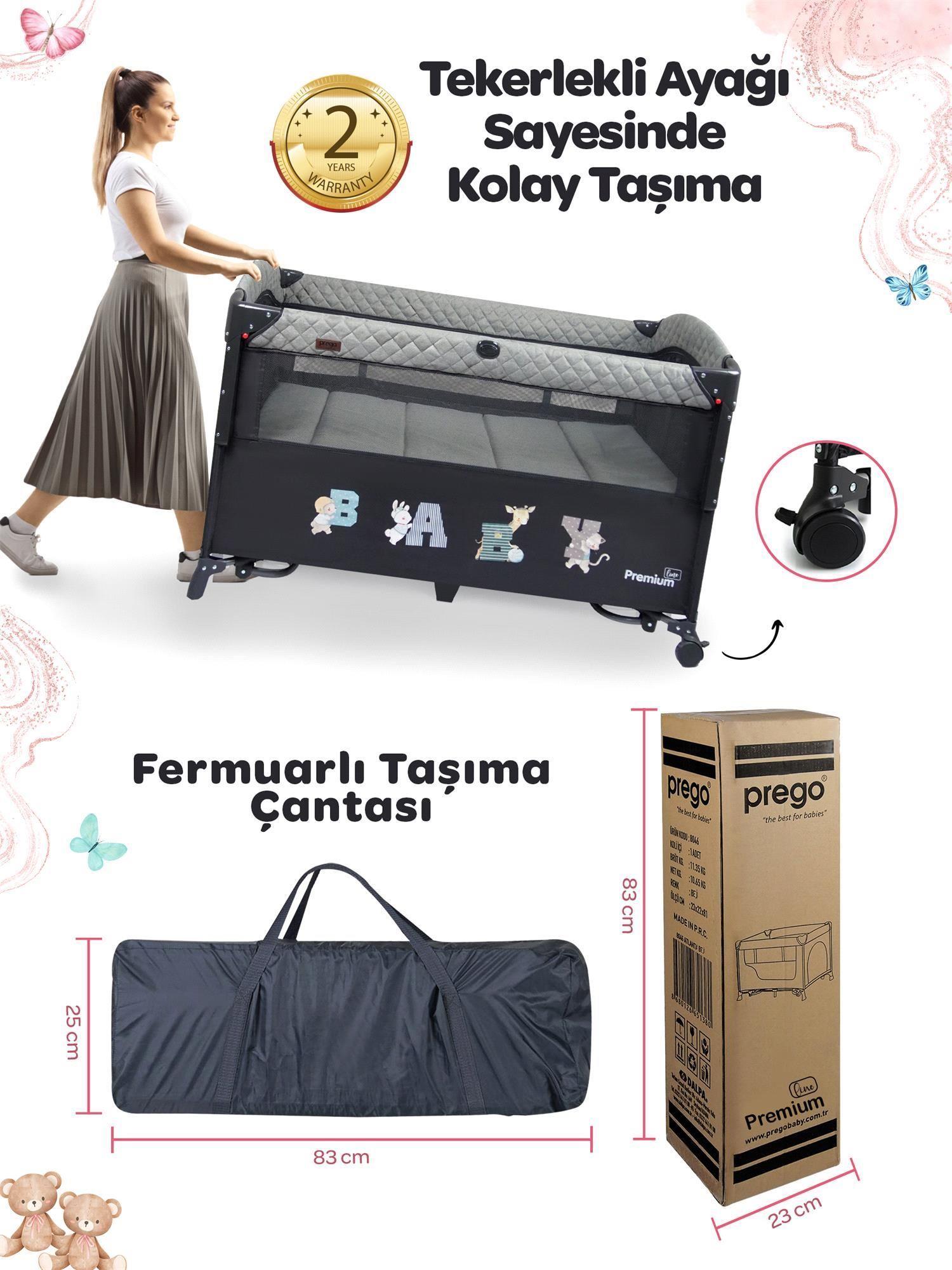 Prego Premium Anne Yanı Oyun Parkı 70*120 Cm Gri 8048