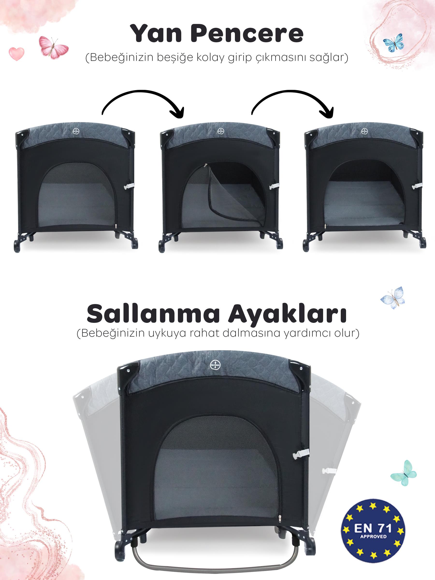 Prego Premium Line Alt Açma Üniteli Anne Yanı Oyun Parkı + Yatak Hediyeli Füme