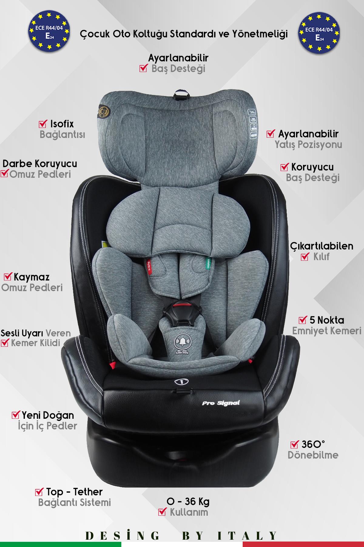 Prego Profix 360 Derece Dönebilen 0-36 Kg İsofixli Oto Koltuğu 0-36 Kg Gri 4083
