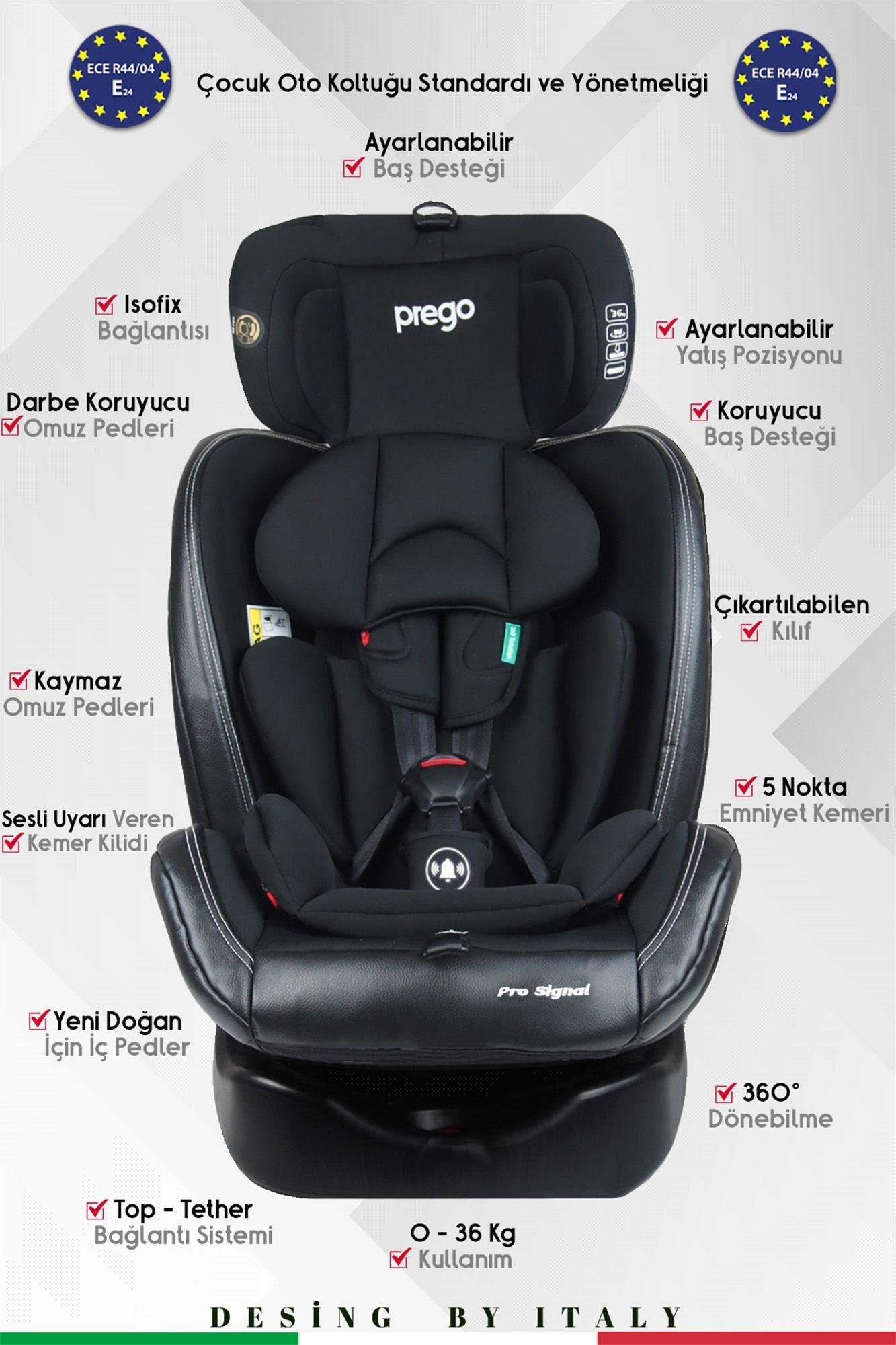 Prego Profix Pro Signal 360 Derece Dönebilen 0-36 Kg Isofixli Oto Koltuğu Siyah 4093