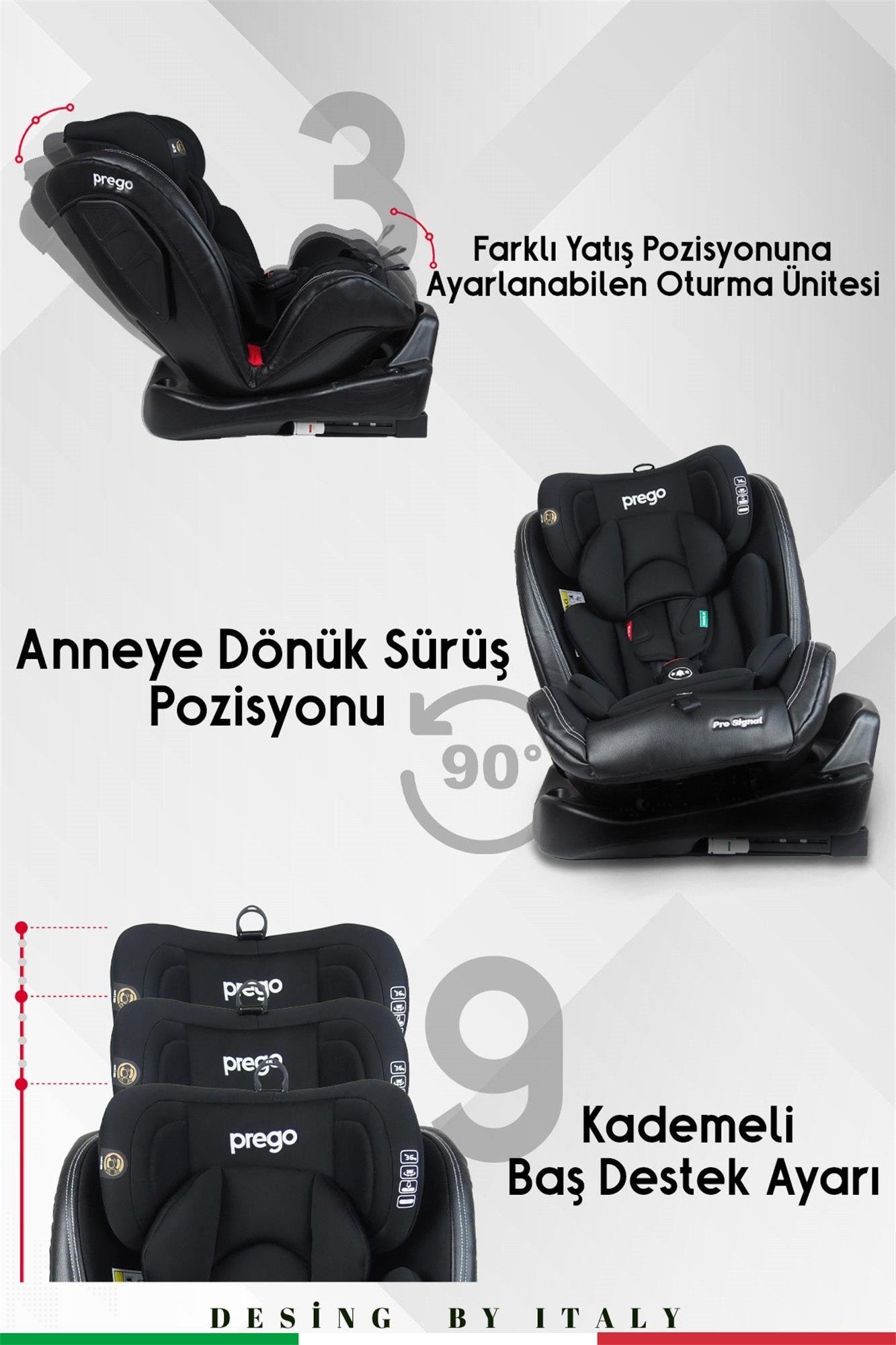 Prego Profix Pro Signal 360 Derece Dönebilen 0-36 Kg Isofixli Oto Koltuğu Siyah 4093