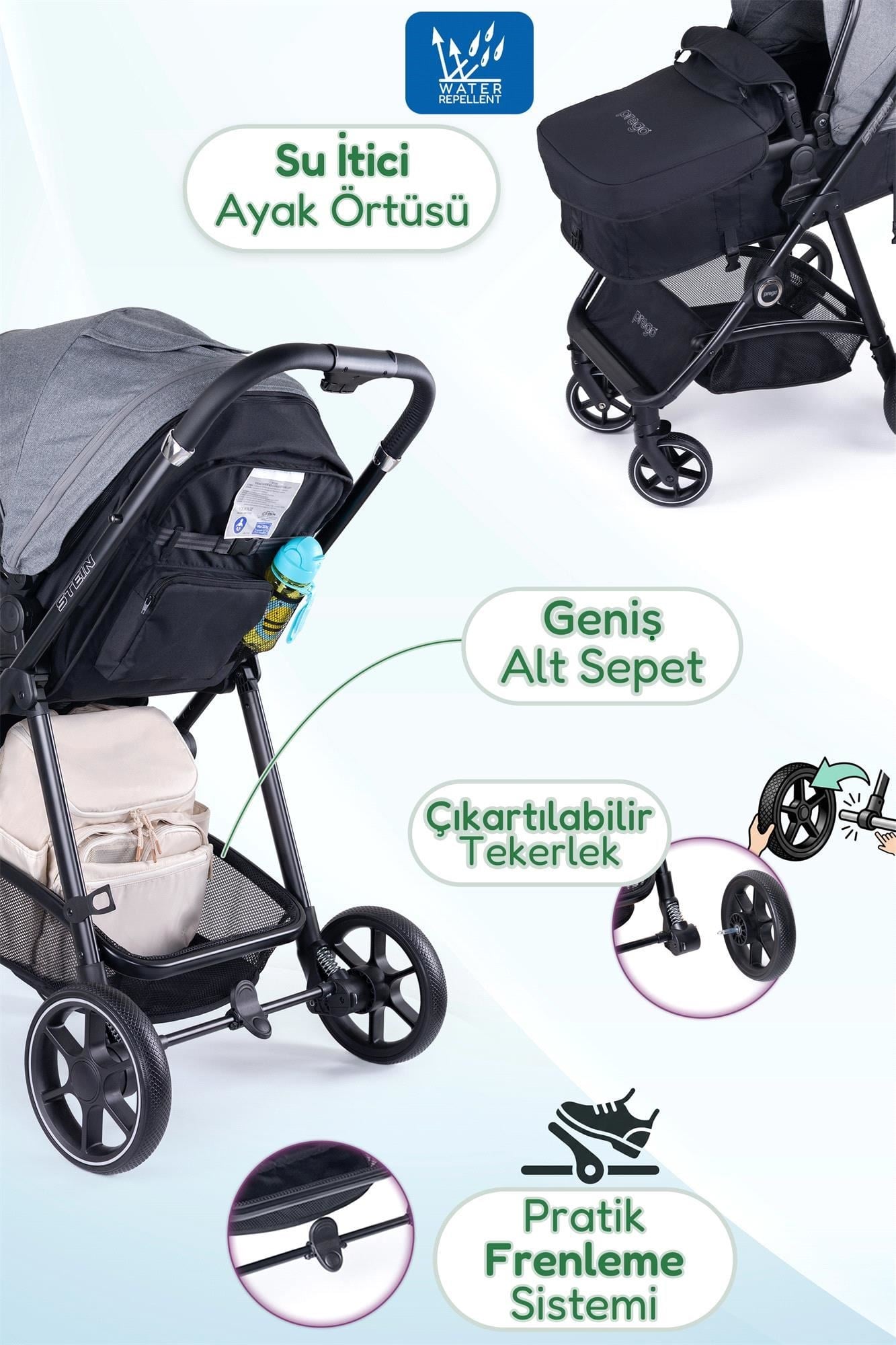 Prego Stein Portbebeli Travel Bebek Arabası Gri 2097