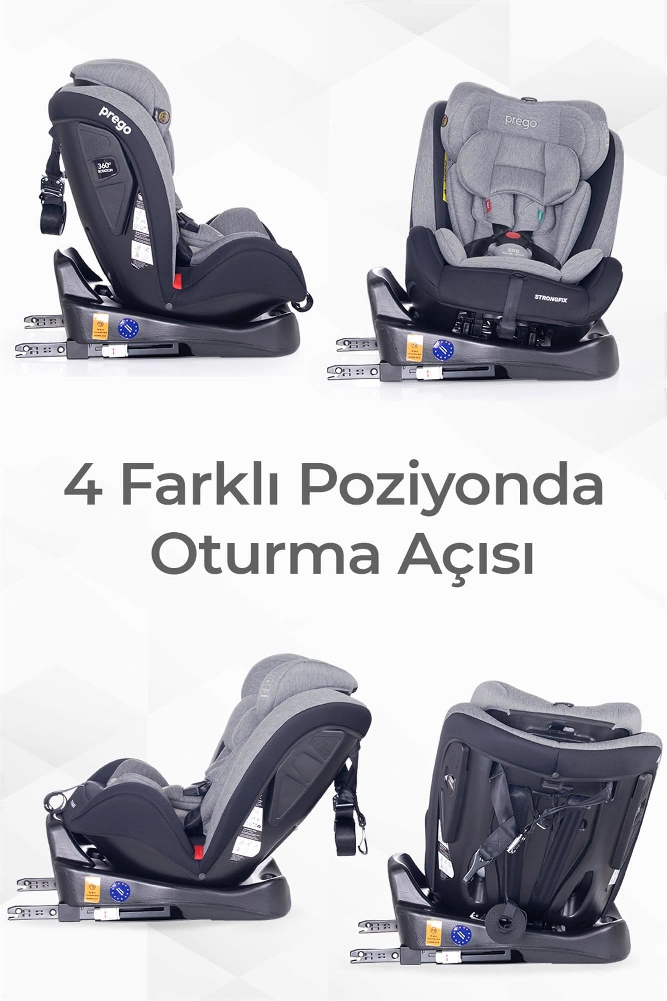Prego Strongfix 360 Derece Dönebilen 0-36 Kg İsofixli Oto Koltuğu Gri 4088