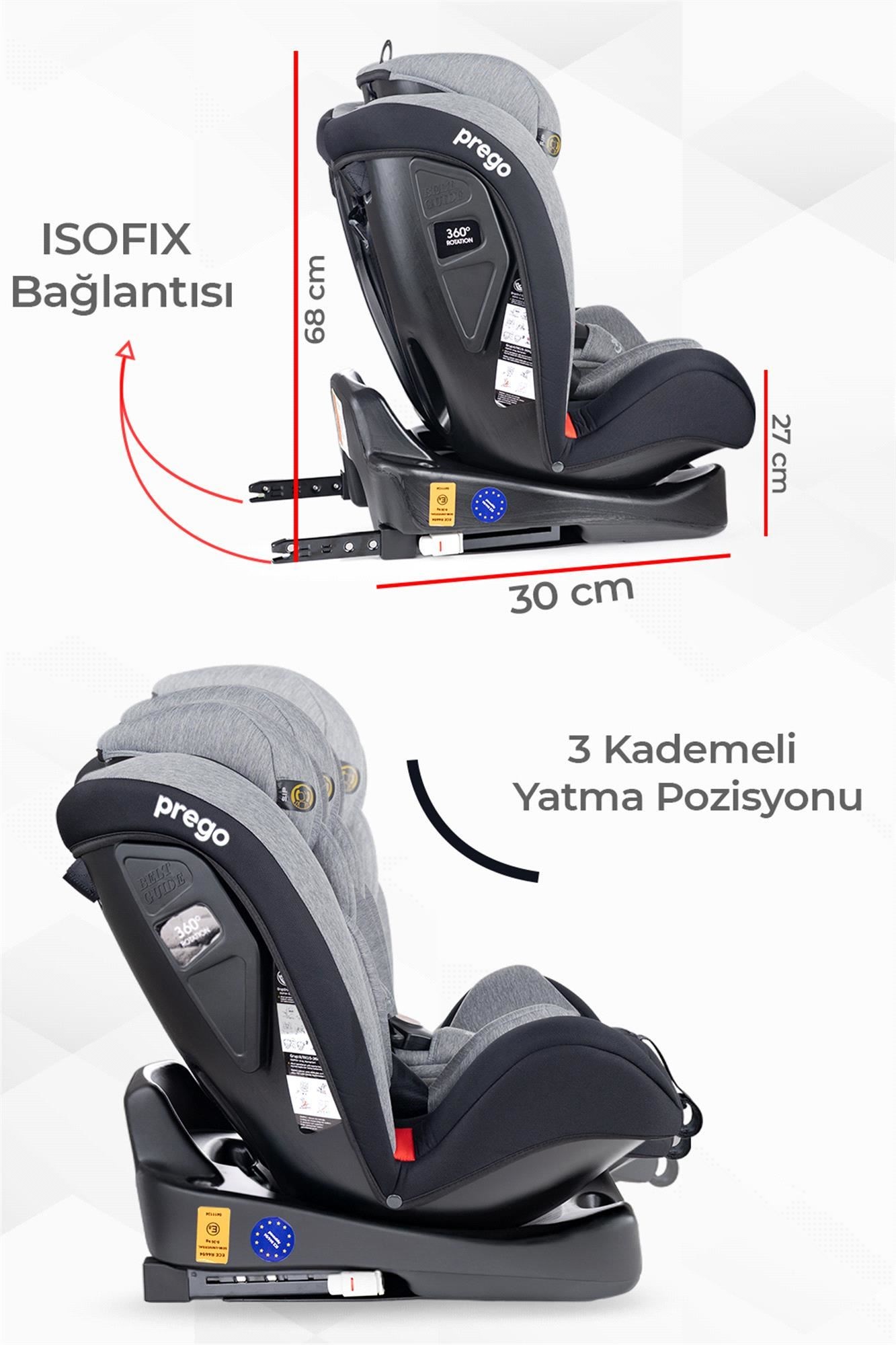 Prego Strongfix 360 Derece Dönebilen 0-36 Kg İsofixli Oto Koltuğu Gri 4088