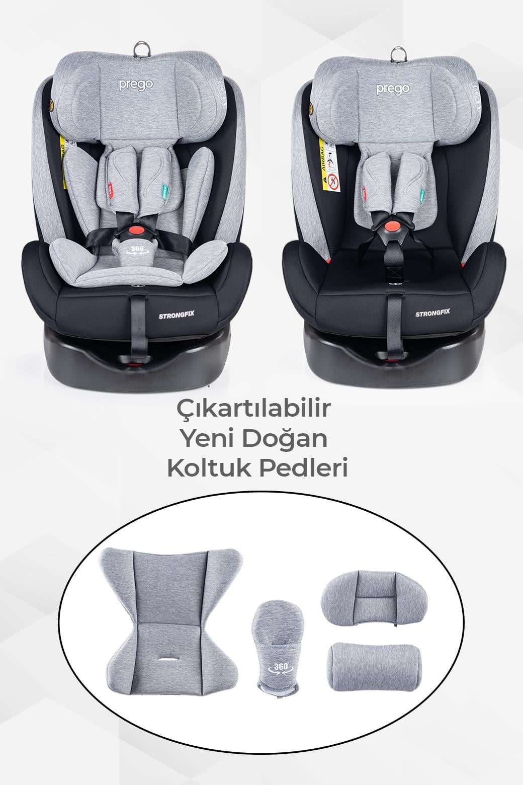 Prego Strongfix 360 Derece Dönebilen 0-36 Kg İsofixli Oto Koltuğu Füme 4088