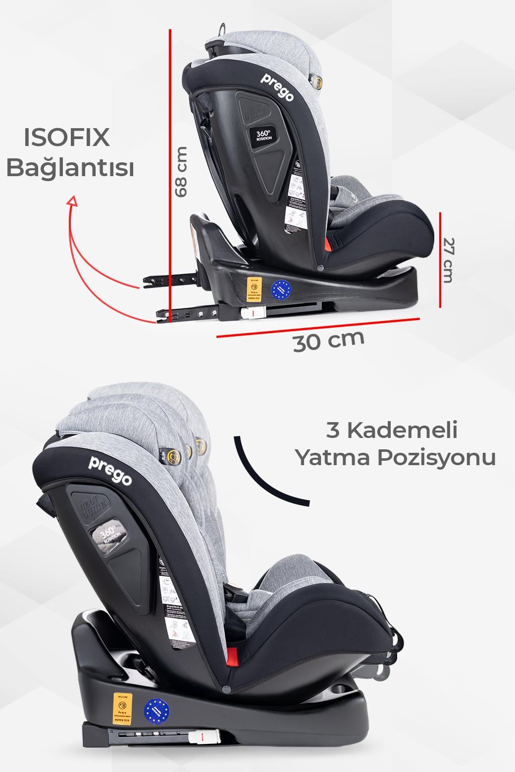 Prego Strongfix 360 Derece Dönebilen 0-36 Kg İsofixli Oto Koltuğu Füme 4088