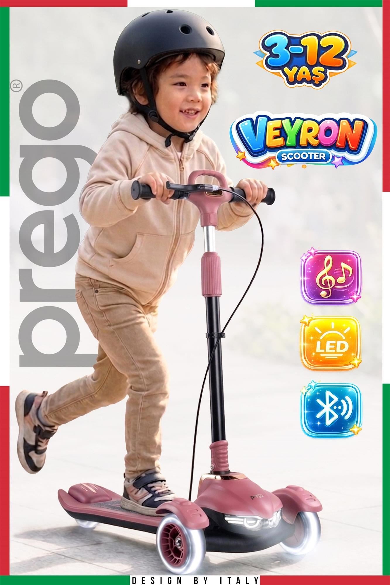 Prego Veyron Bluetoothlu Müzikli Işıklı Çocuk Scooter Kırmızı  K-660