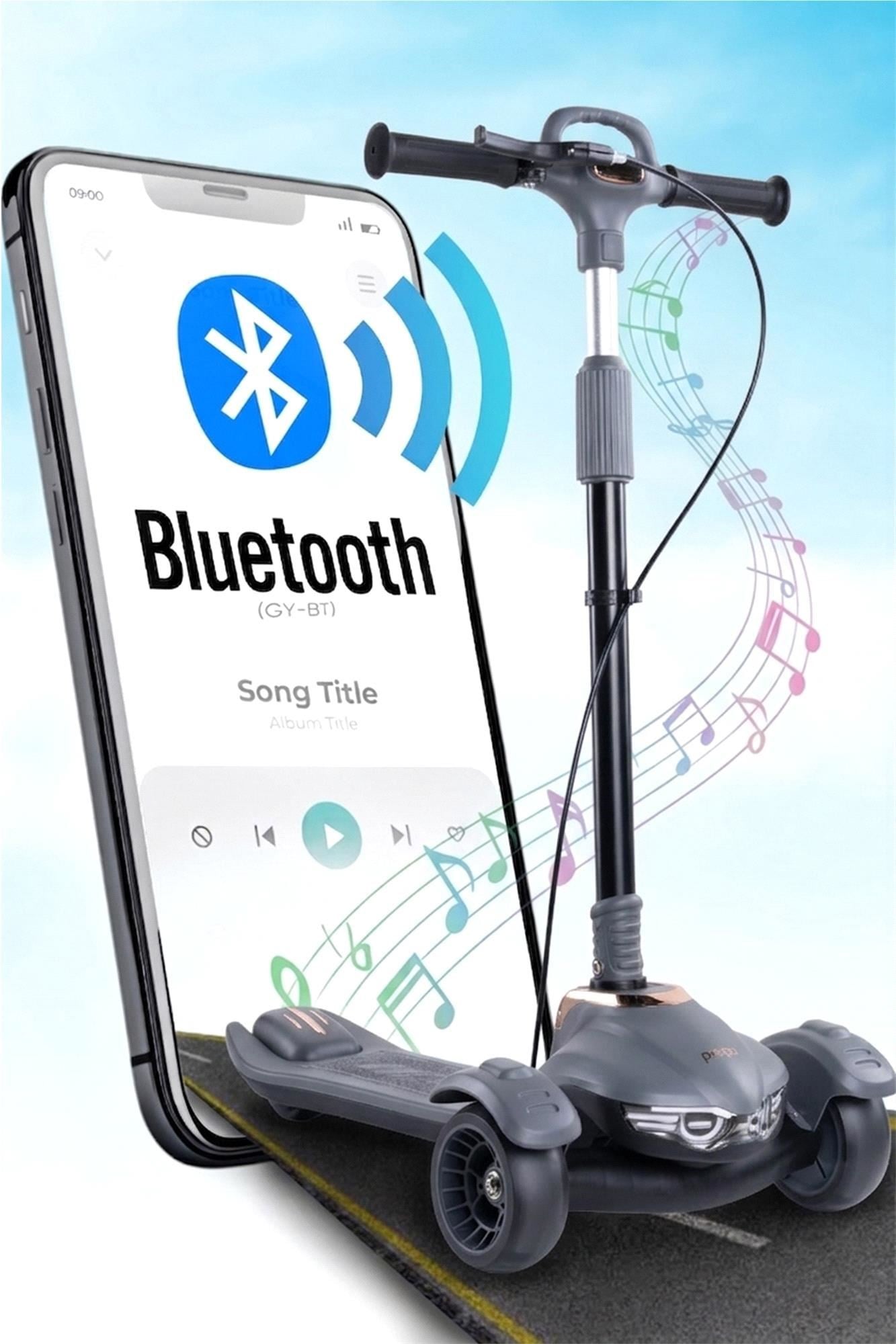 Prego Veyron  Bluetoothlu Müzikli Işıklı Çocuk Scooter Gri K-660