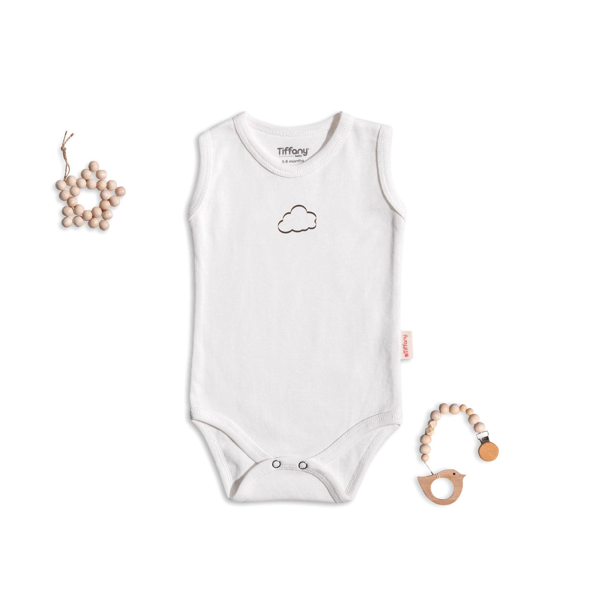 Tiffany Baby Bebek Bulut Baskılı Kolsuz Çıtçıtlı Body Beyaz 35028