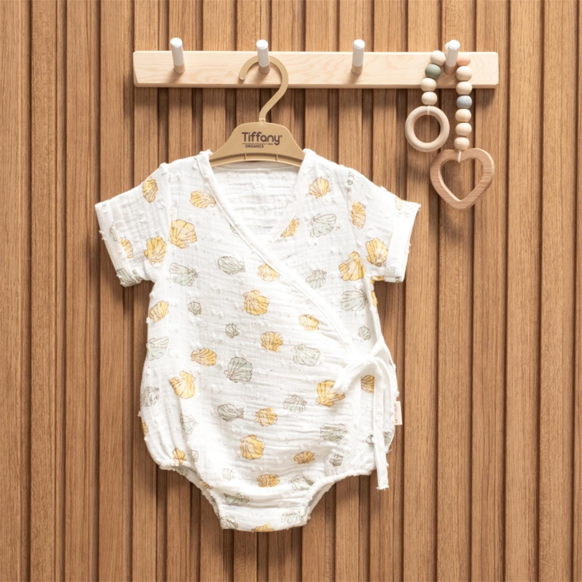 Tiffany Baby Bebek Müslin Sea Shell Theme Yarım Kol Kruvaze Badi Beyaz 62022