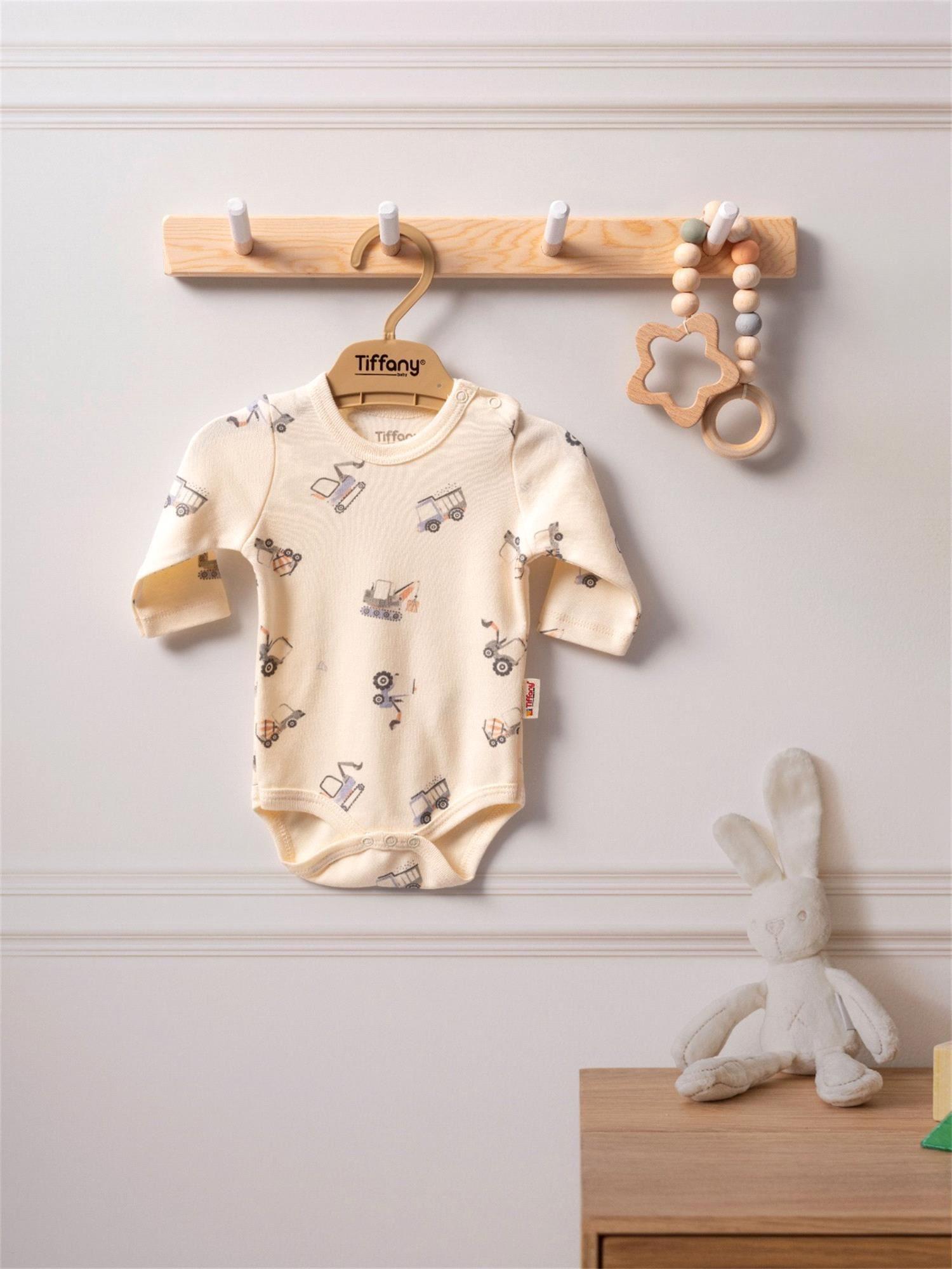 Tiffany Baby Erkek Bebek Organik Work Machine Theme Uzun Kollu Zıbın Badi Ekru 23011