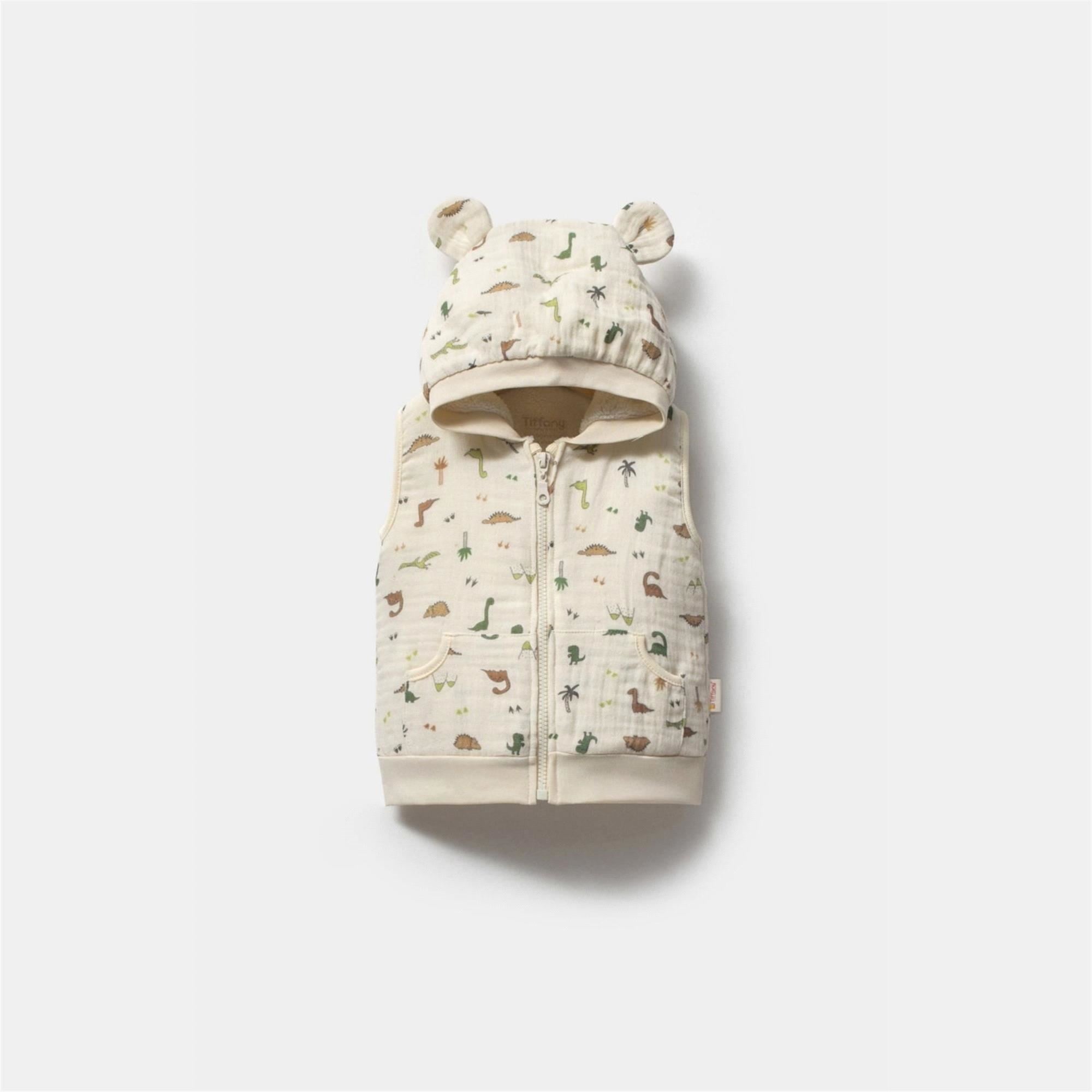 Tiffany Baby Erkek Bebek Wool Dinosaur Müslin Yelek  Krem 38005
