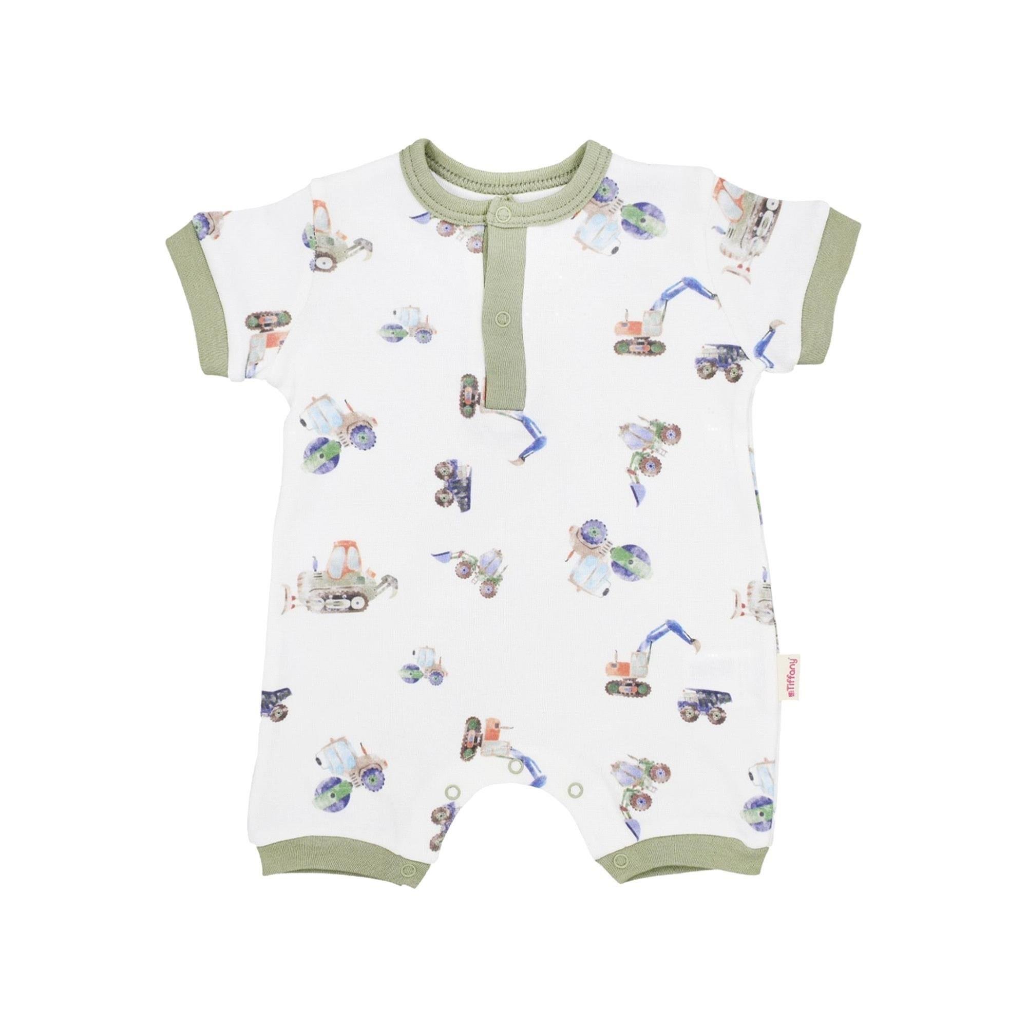 Tiffany Baby Erkek Bebek Work Machine Theme Yarım Kol Kısa Tulum Beyaz/Yeşil INT 24 13026