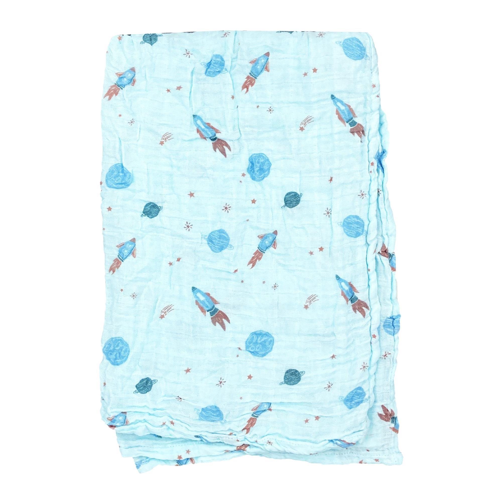 Tiffany Baby Space Ship Baskılı Müslin Bebek Battaniye Turkuaz 79080 
