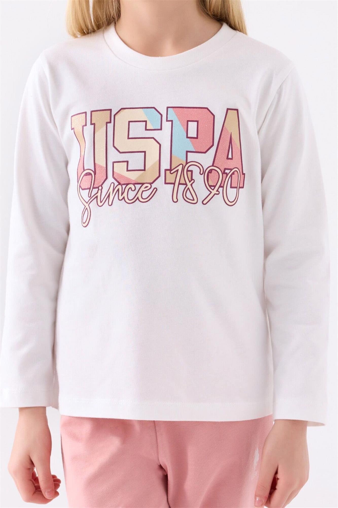 U.S. Polo Assn Kız Çocuk Pijama Takımı Krem US1984-G