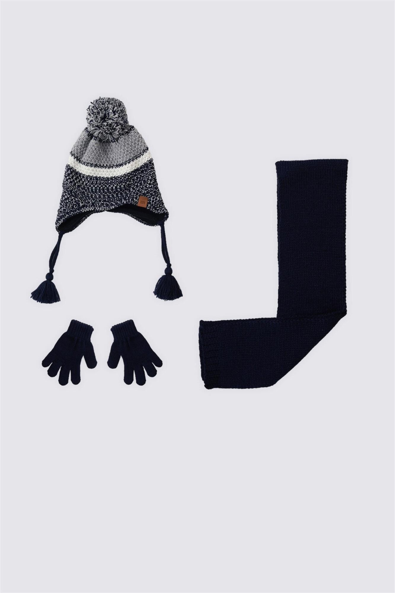 U.S. Polo Assn Erkek Bebek Atkı-Bere-Eldiven Seti Gri Melanj USB1769