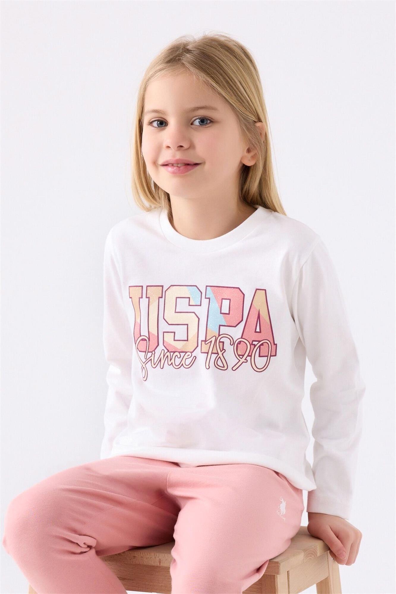 U.S. Polo Assn Kız Çocuk Pijama Takımı Krem US1984-G