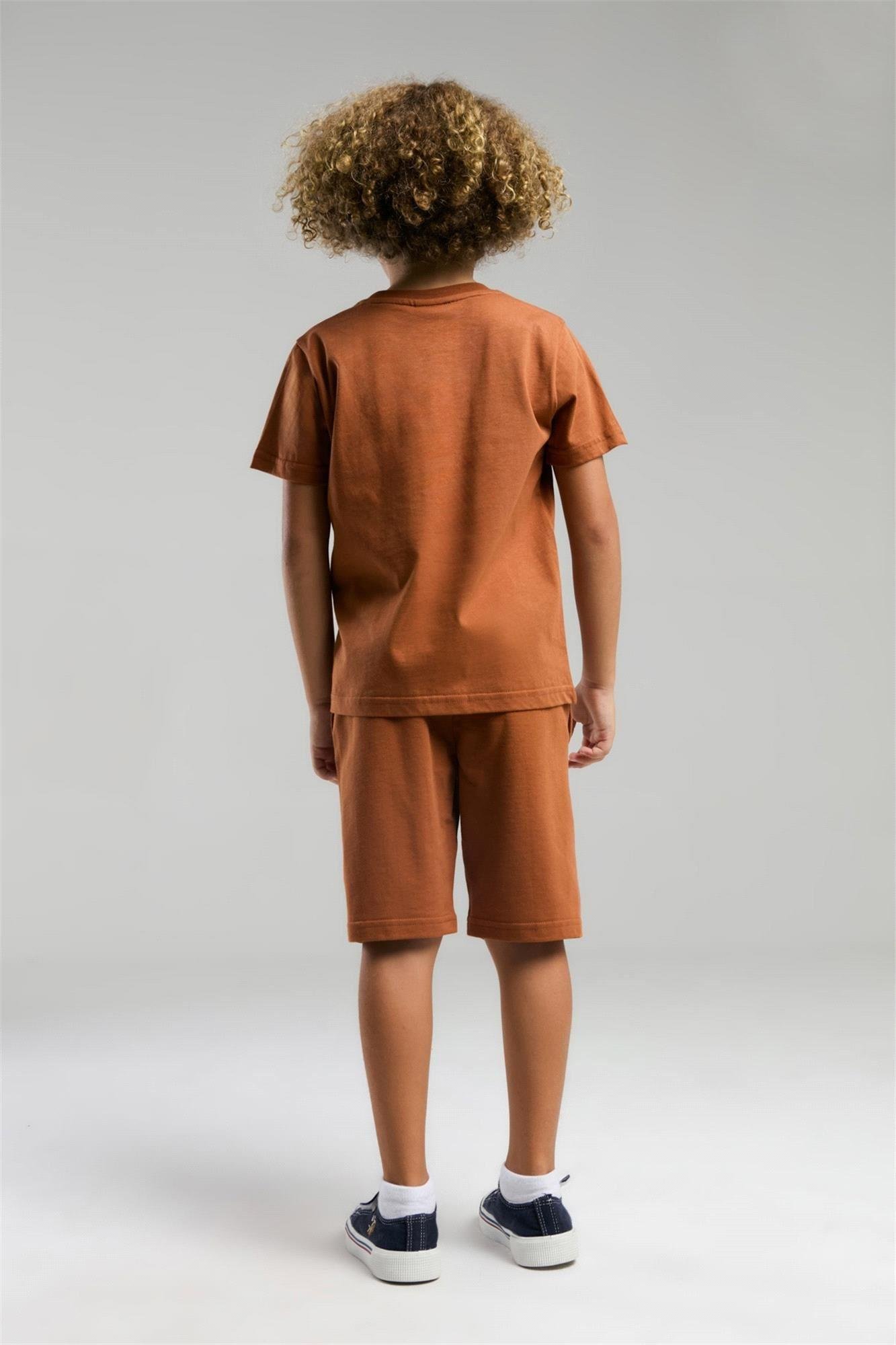 U.S. Polo Assn Erkek Çocuk Bermuda Tişört Şort Takım Açık Kahve US2048-4