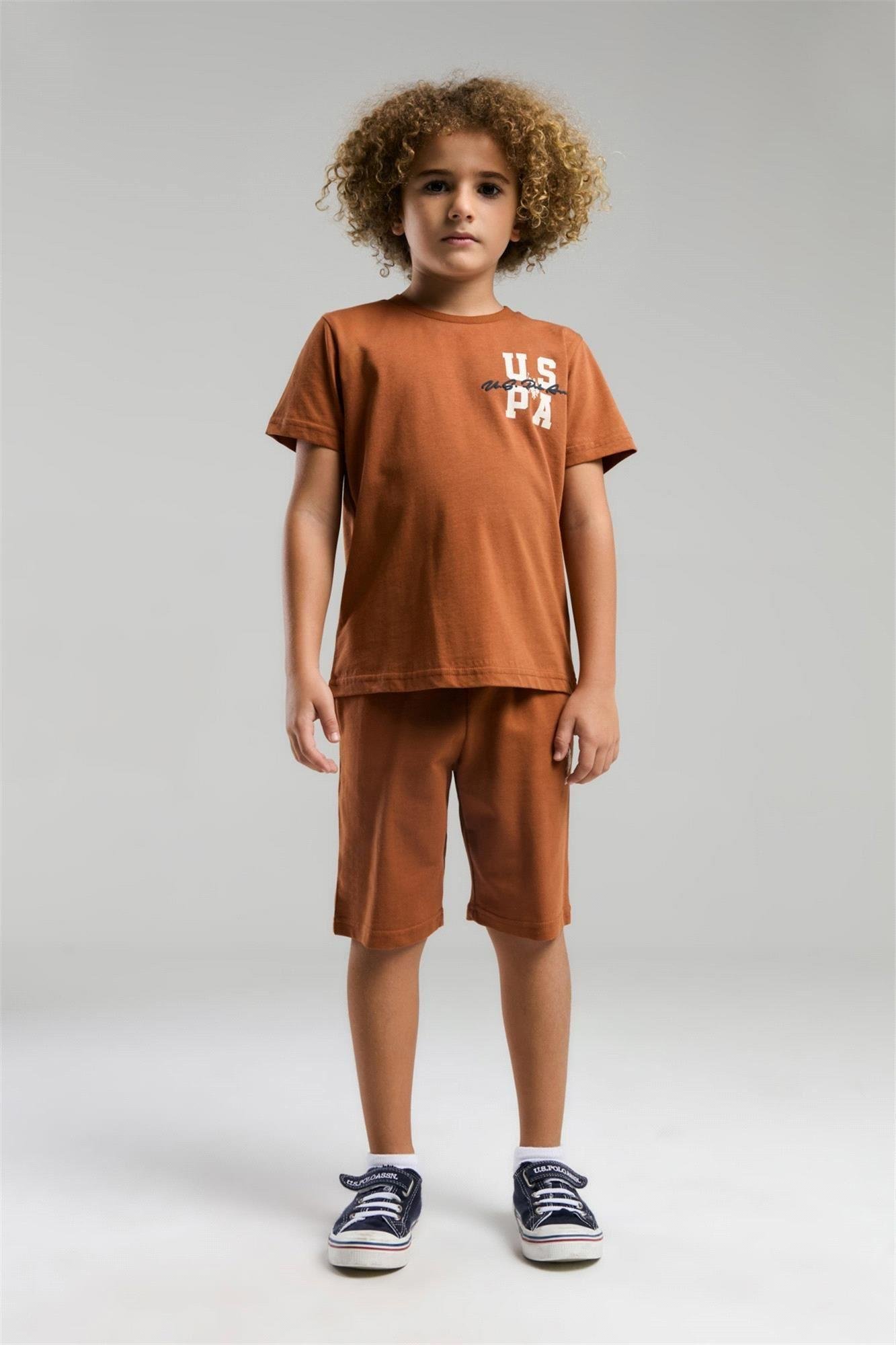 U.S. Polo Assn Erkek Çocuk Bermuda Tişört Şort Takım Açık Kahve US2048-4