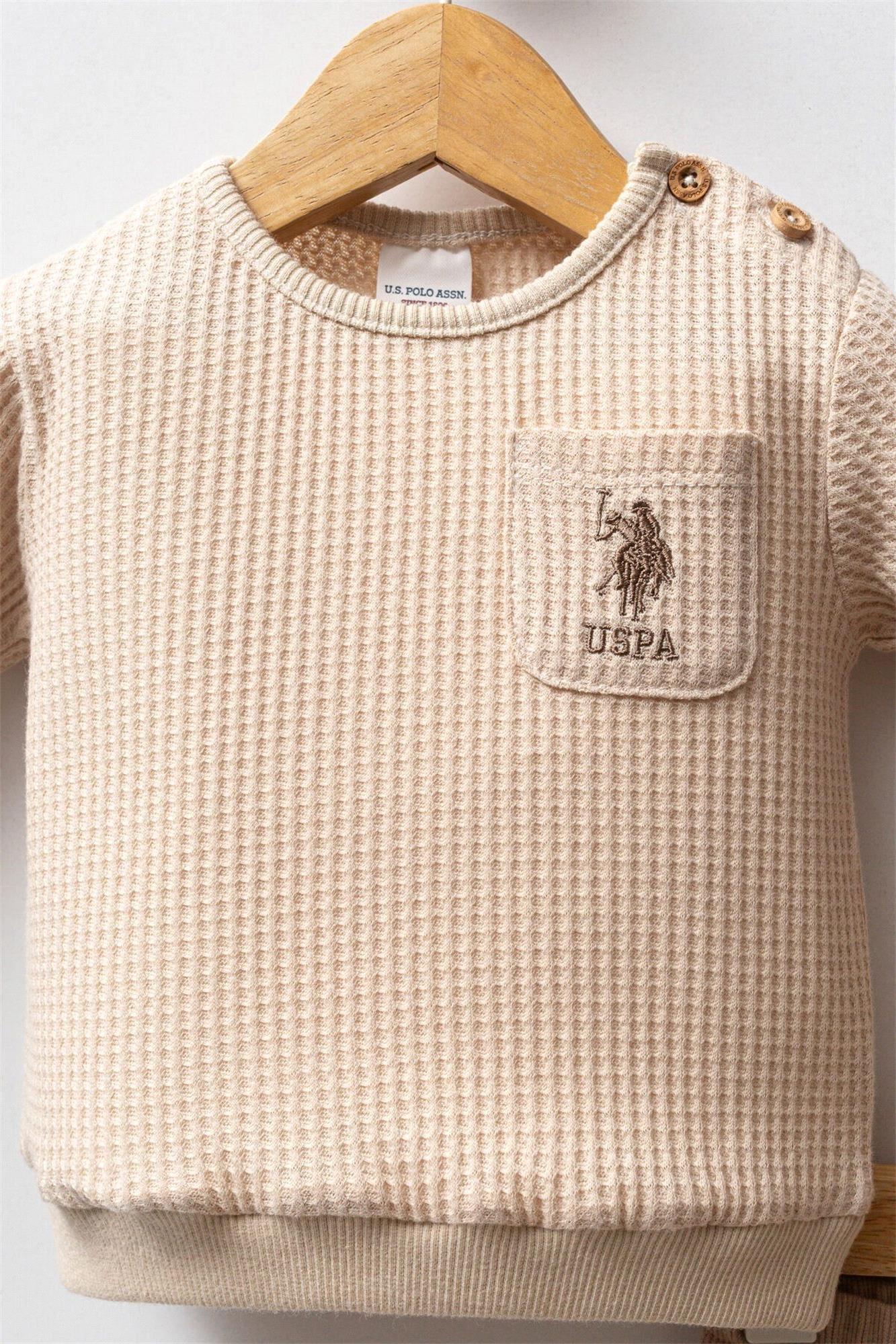 U.S. Polo Assn. Erkek Bebek Alt Üst Takım Bej USB2587