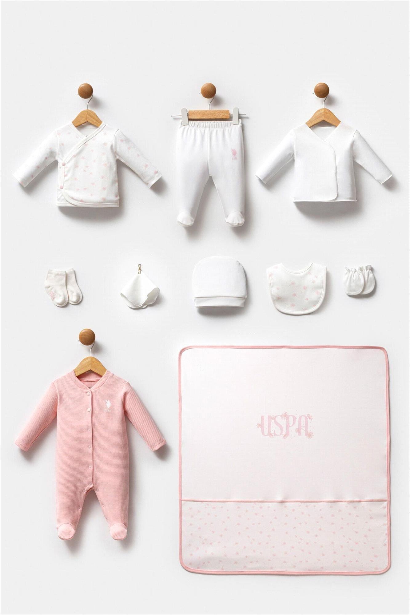 U.S. Polo Assn. Kız Bebek 10'lu Hastane Çıkış Seti Beyaz USB2700