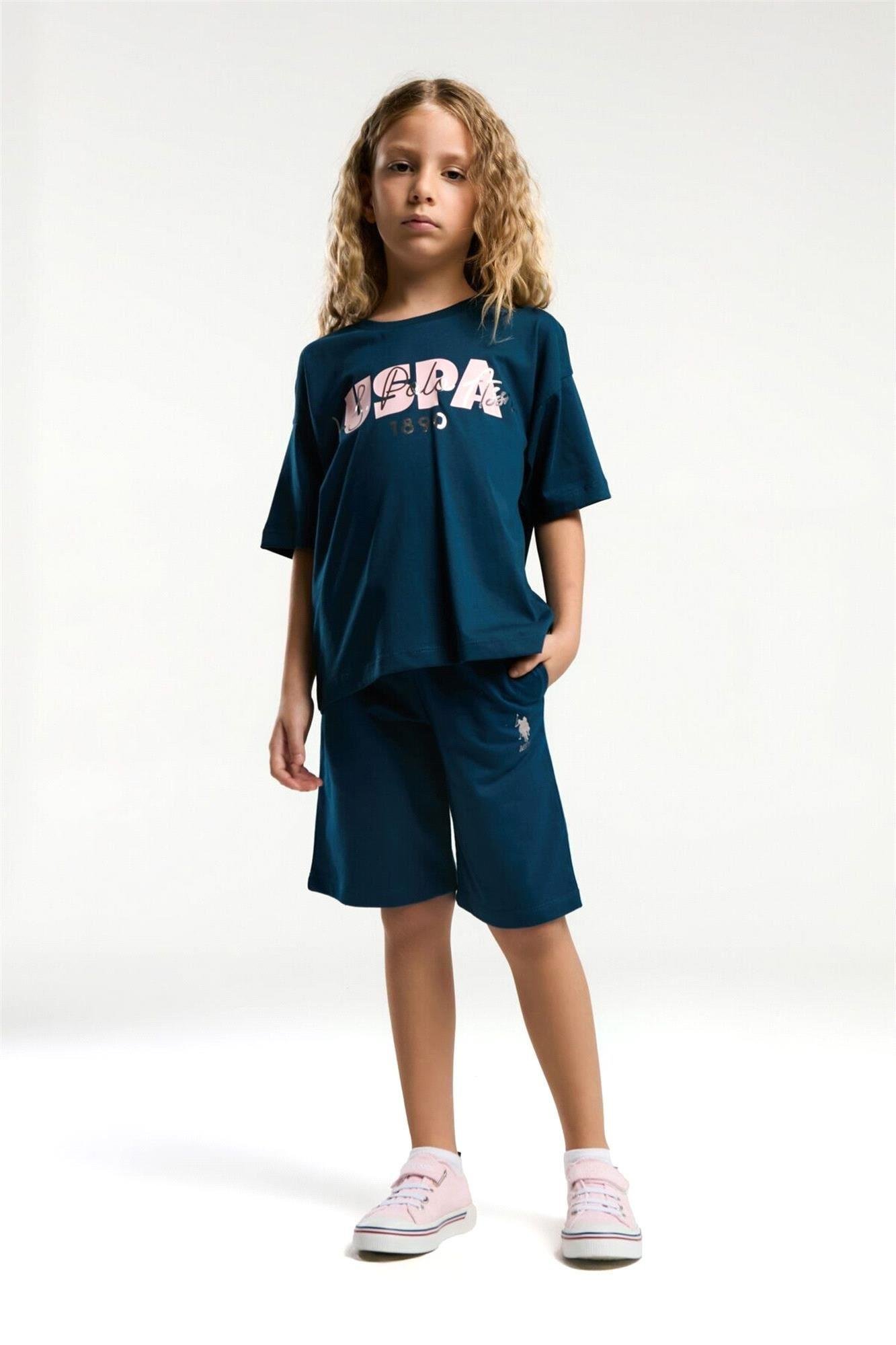 U.S. Polo Assn. Kız Çocuk Bermuda Tişört Şort Takım Lacivert US2080-4 