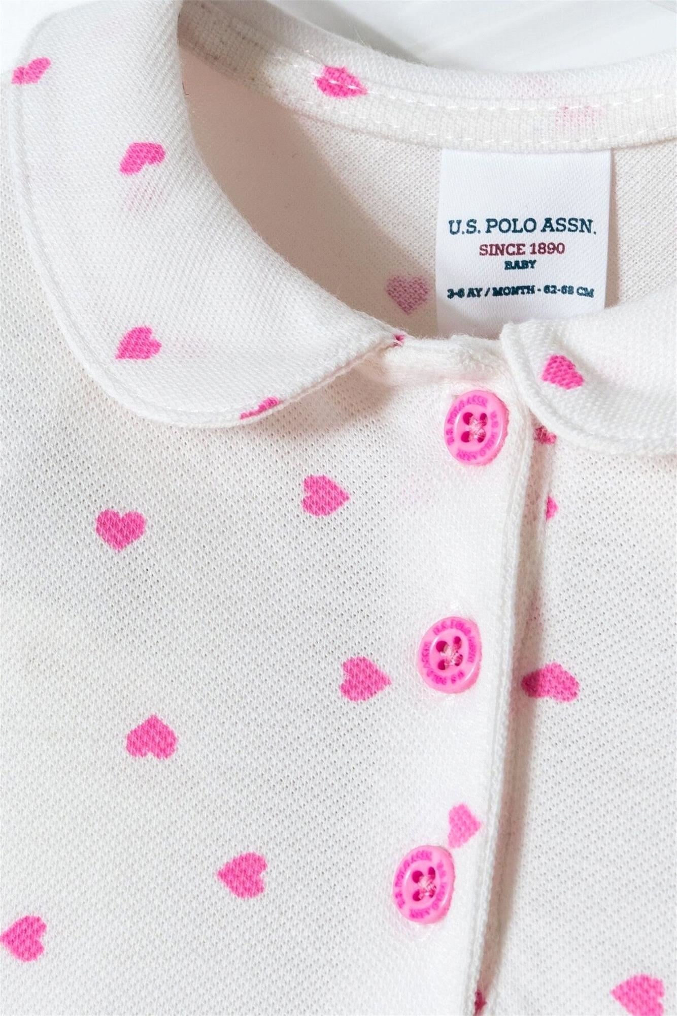 U.S. Polo Assn. Kız Bebek Kalp Desenli Tulum Beyaz USB3030