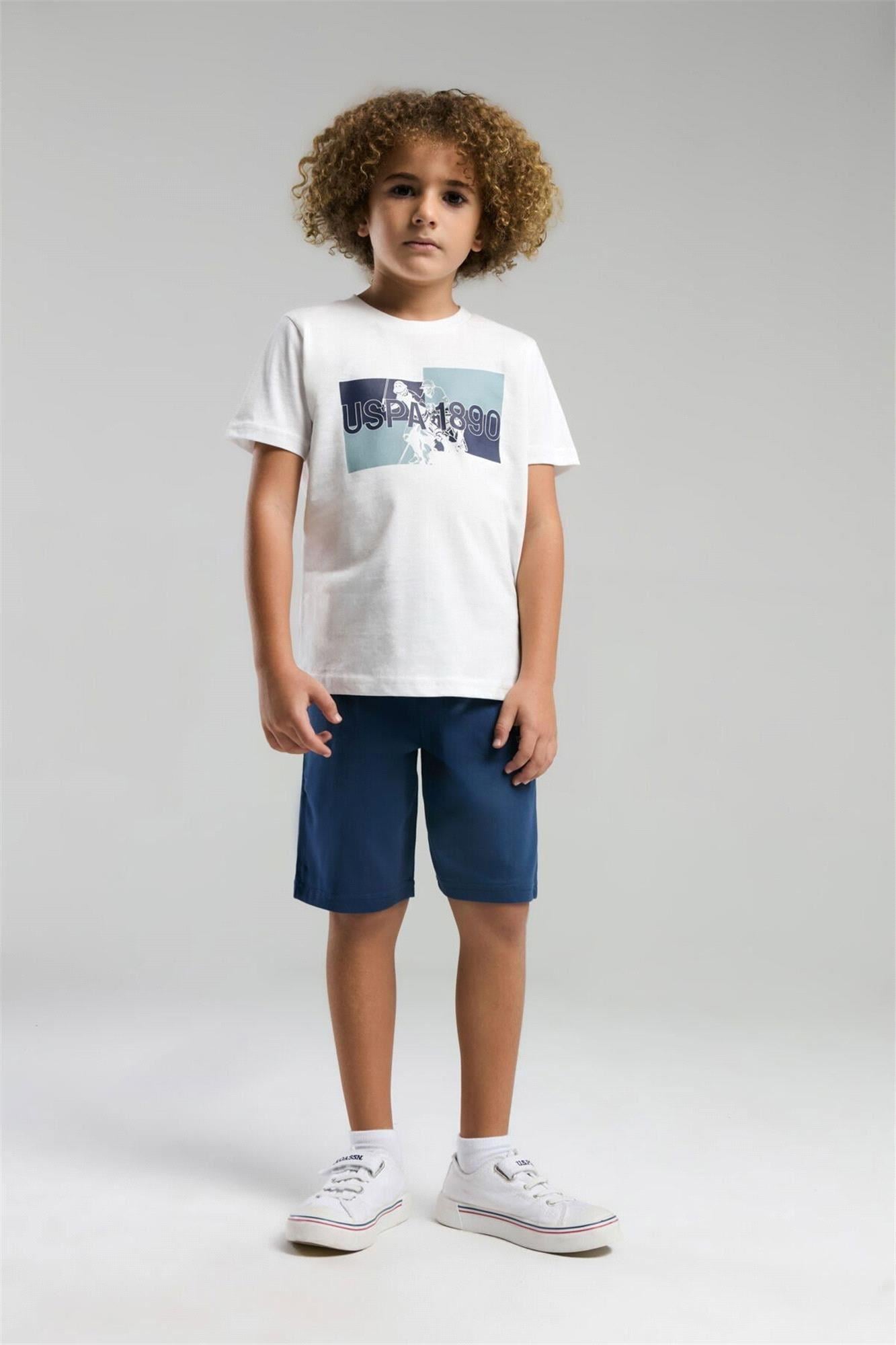 U.S. Polo Assn. Erkek Çocuk Bermuda Tişört Şort Takım Beyaz US2012-4