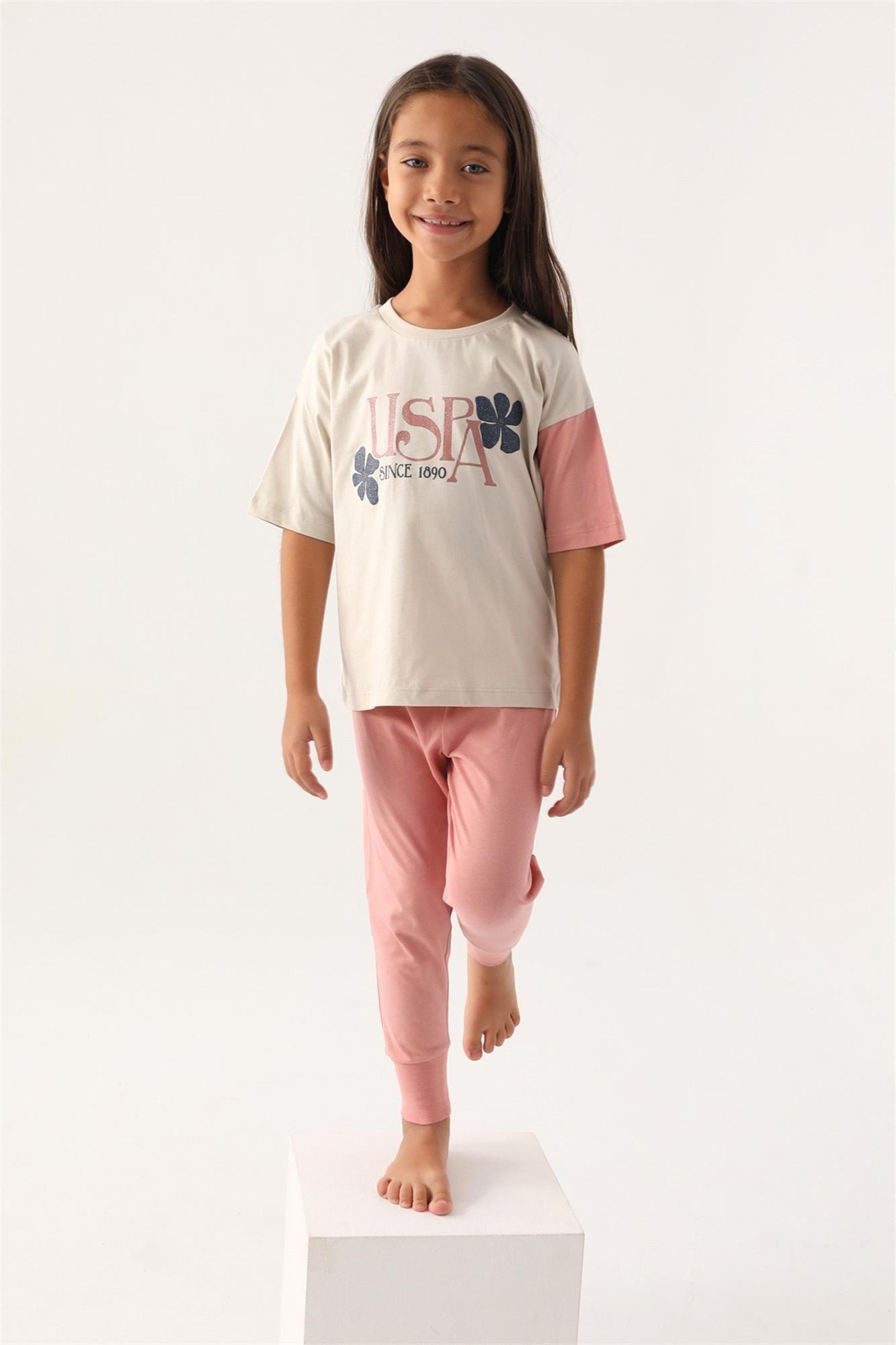 U.S. Polo Assn. Kız Çocuk Pijama Takımı Bej US1809-G