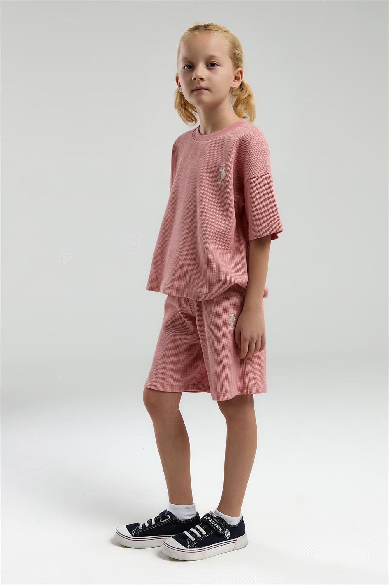 U.S. Polo Assn. Kız Çocuk Bermuda Tişört Şort Takım Retro Pembe US2065-4