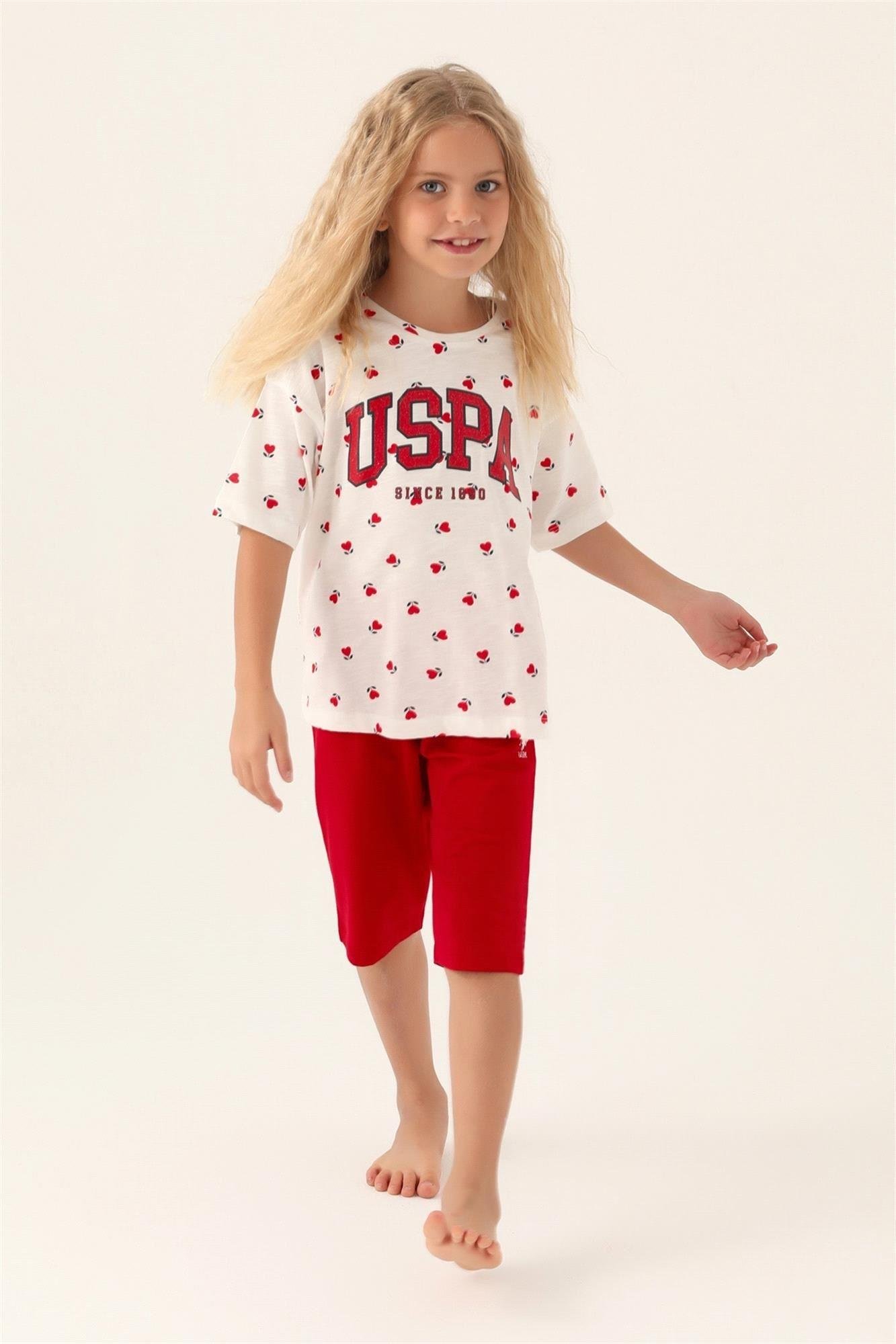 U.S. Polo Assn. Kız Çocuk Kapri Takım Krem Kırmızı US1831-G